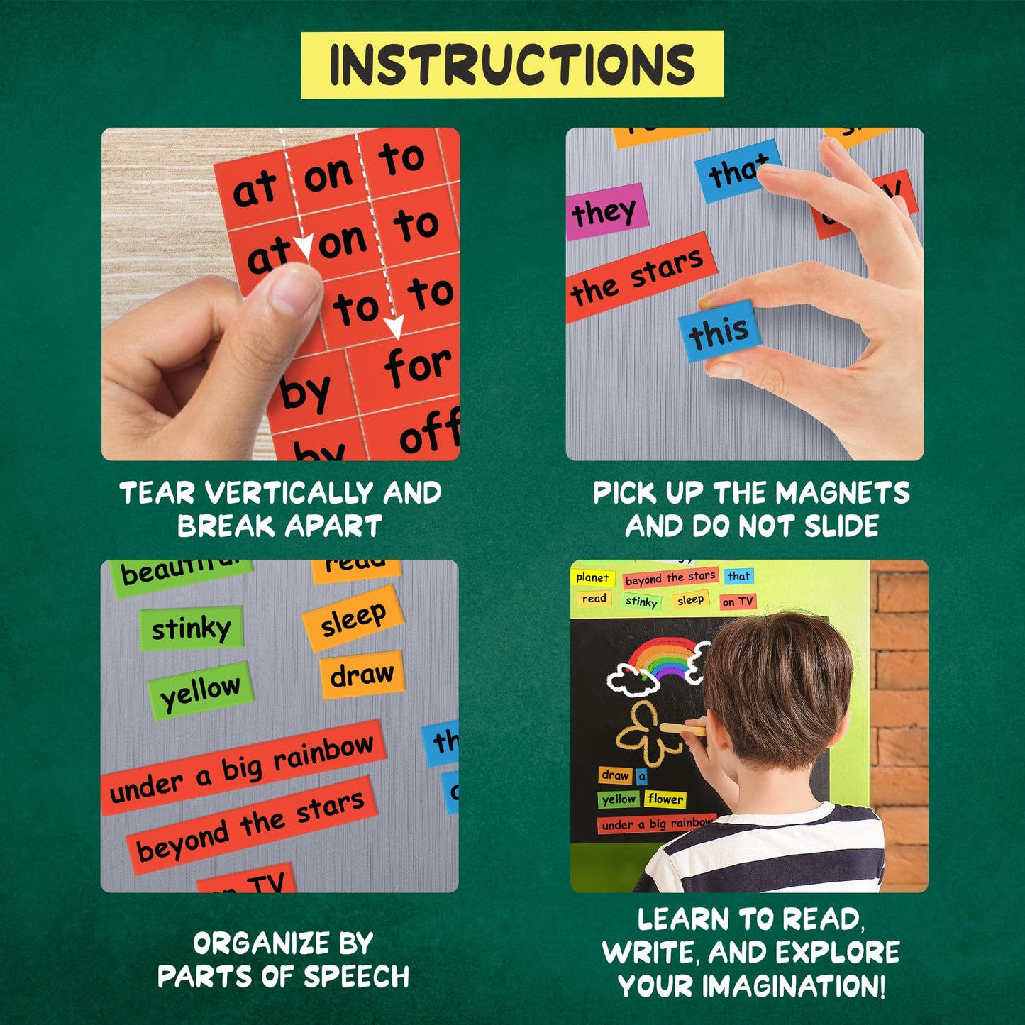 Poetry Tiles 632 Kids Word Play Fridge Magnets – Color-Coded Magnetic Tiles