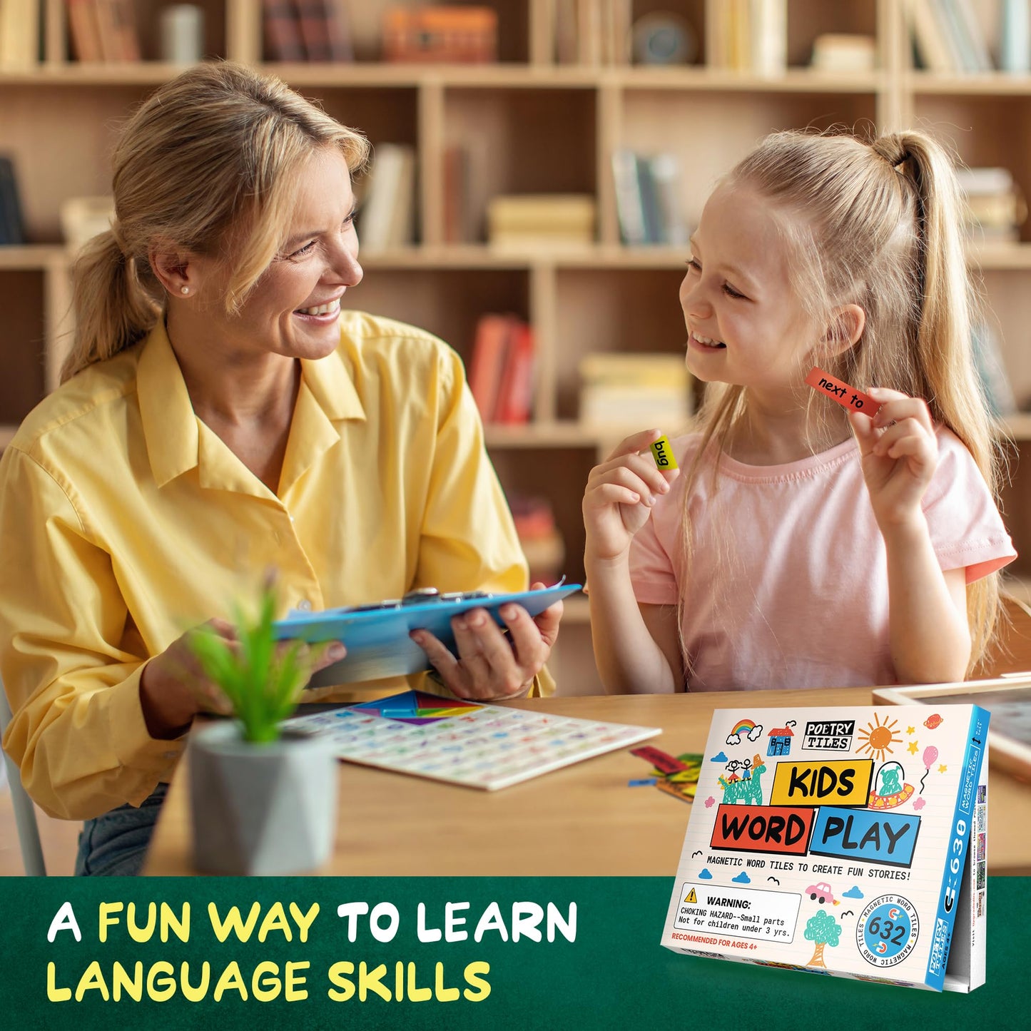 Poetry Tiles 632 Kids Word Play Fridge Magnets – Color-Coded Magnetic Tiles
