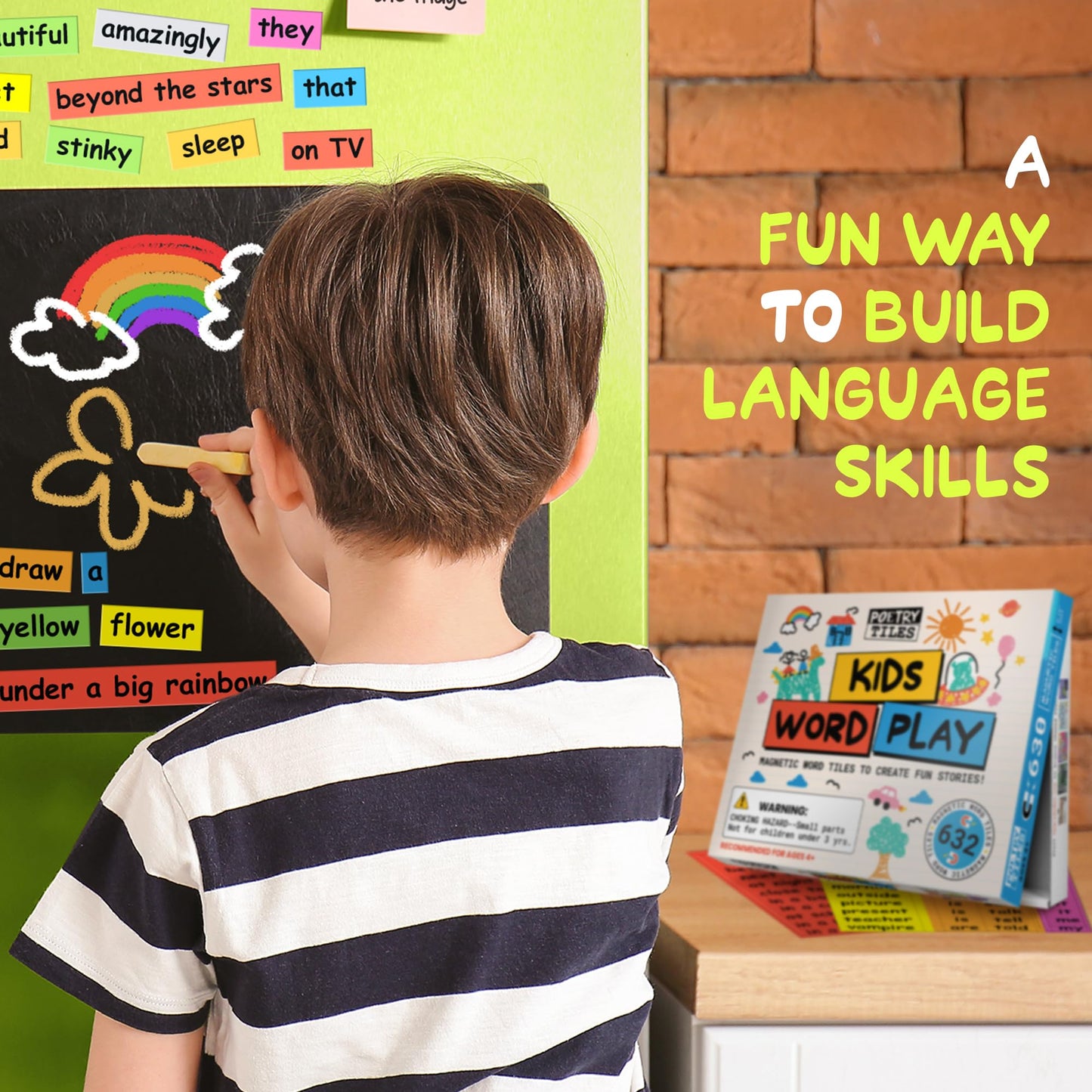 Poetry Tiles 632 Kids Word Play Fridge Magnets – Color-Coded Magnetic Tiles