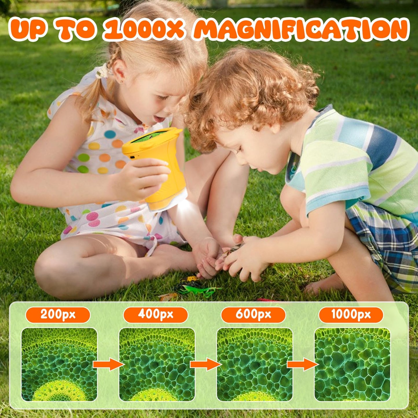 Pofaueo Portable Microscope for Kids - 1000x Handheld Digital Microscope with 2.4" Screen