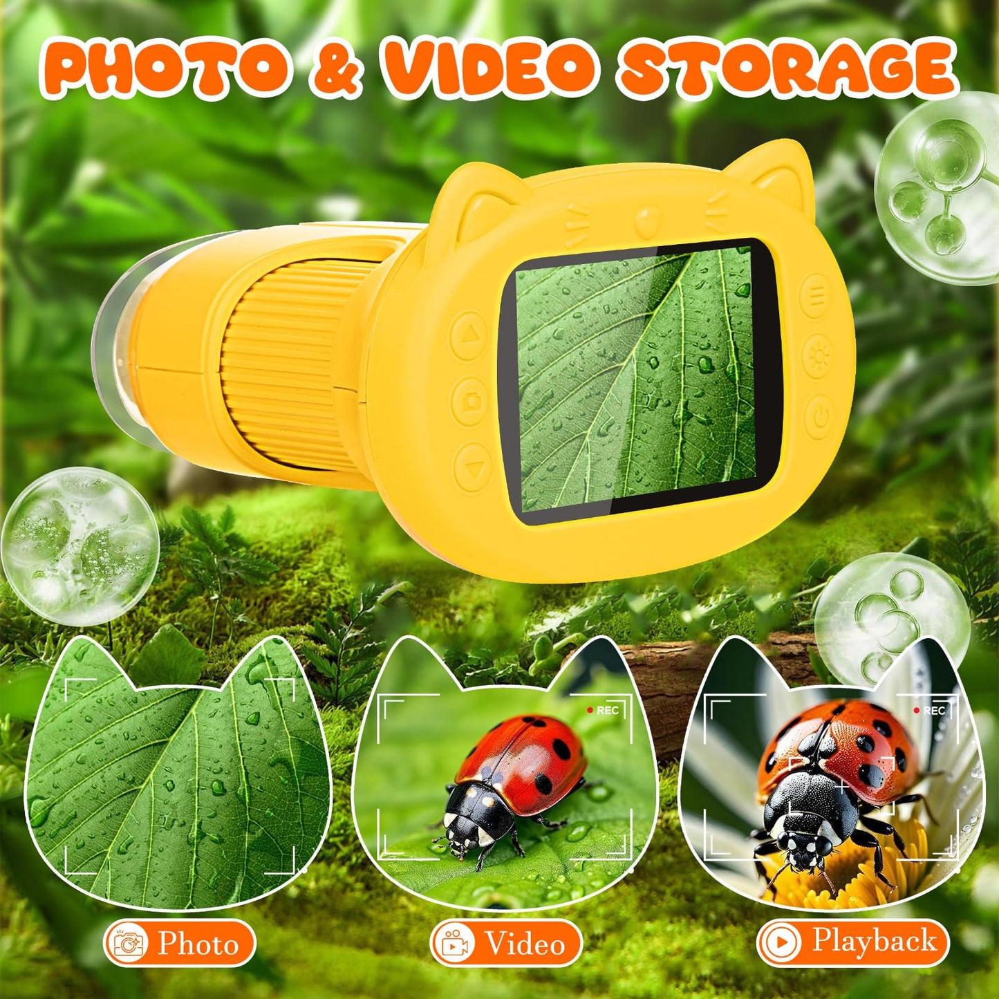 Pofaueo Portable Microscope for Kids - 1000x Handheld Digital Microscope with 2.4" Screen