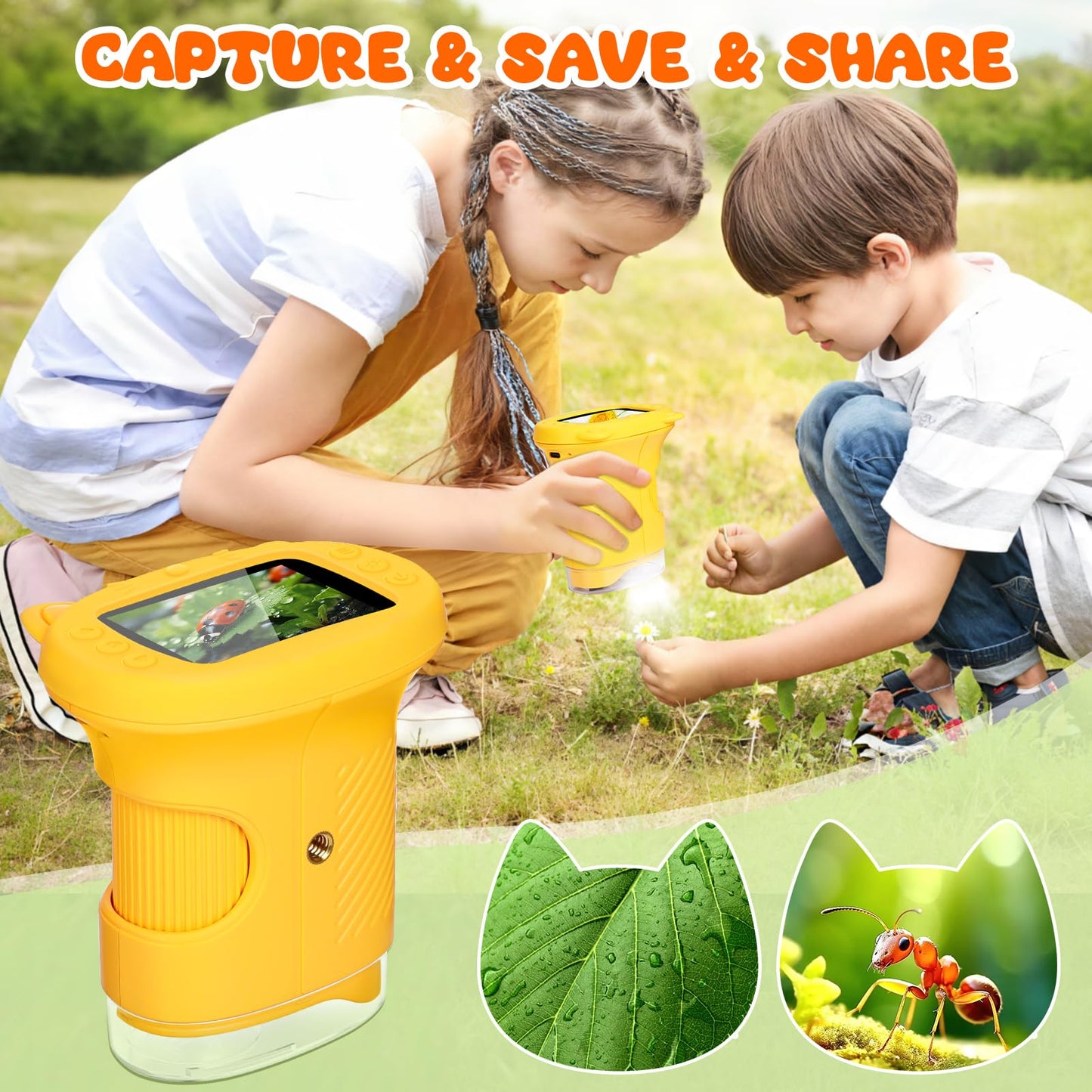 Pofaueo Portable Microscope for Kids - 1000x Handheld Digital Microscope with 2.4" Screen