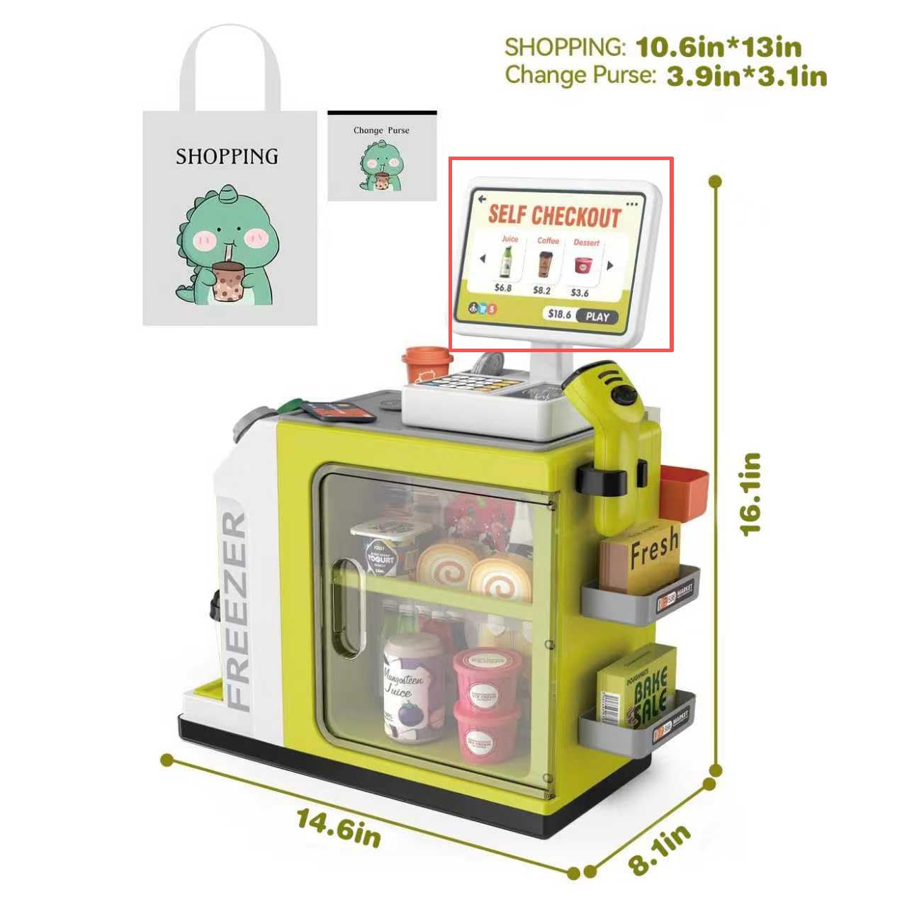 POFJOEQ Cash Register Playset for Kids – 48PCS Pretend Money, Scanner, Card & Food (668-124)