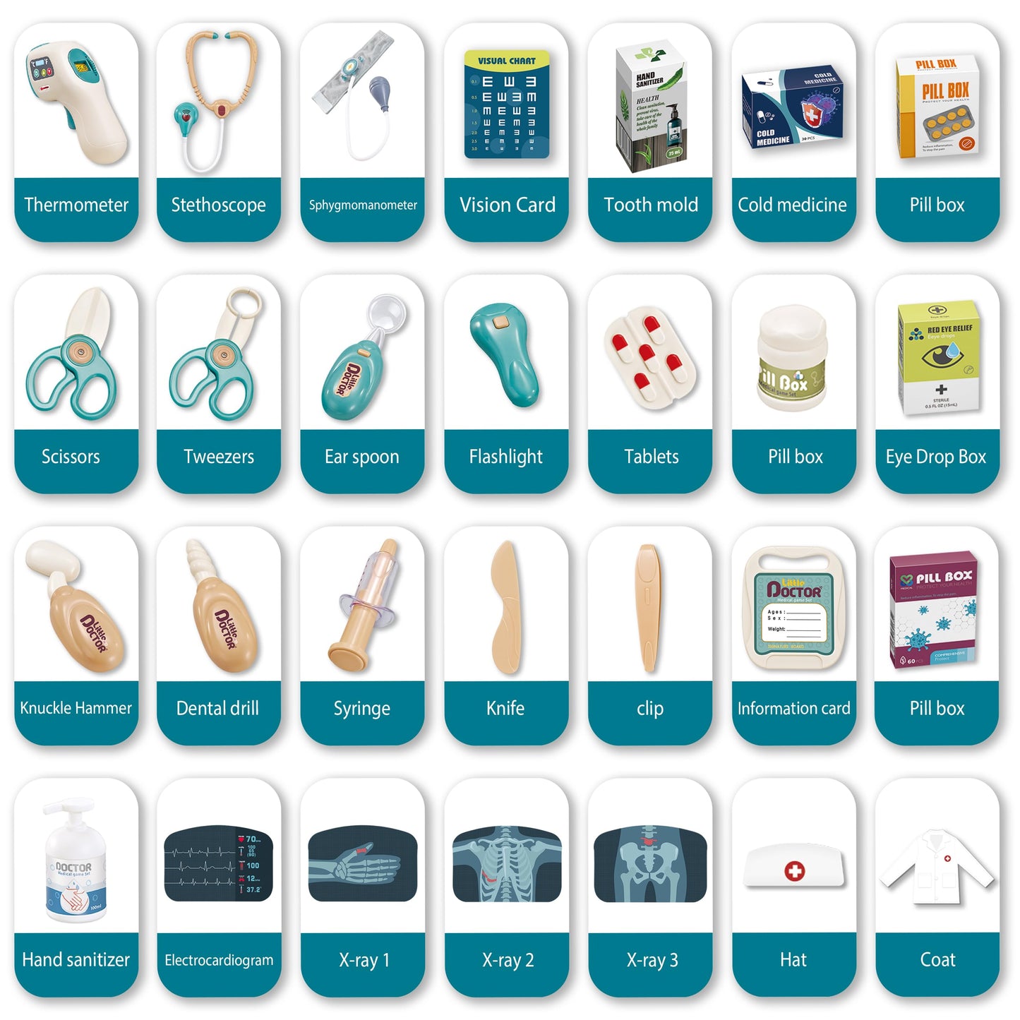 POFJOEQ Deluxe Doctor Kit for Toddlers – 28 Accessories, Mobile Cart with Lights (Ages 3-8)