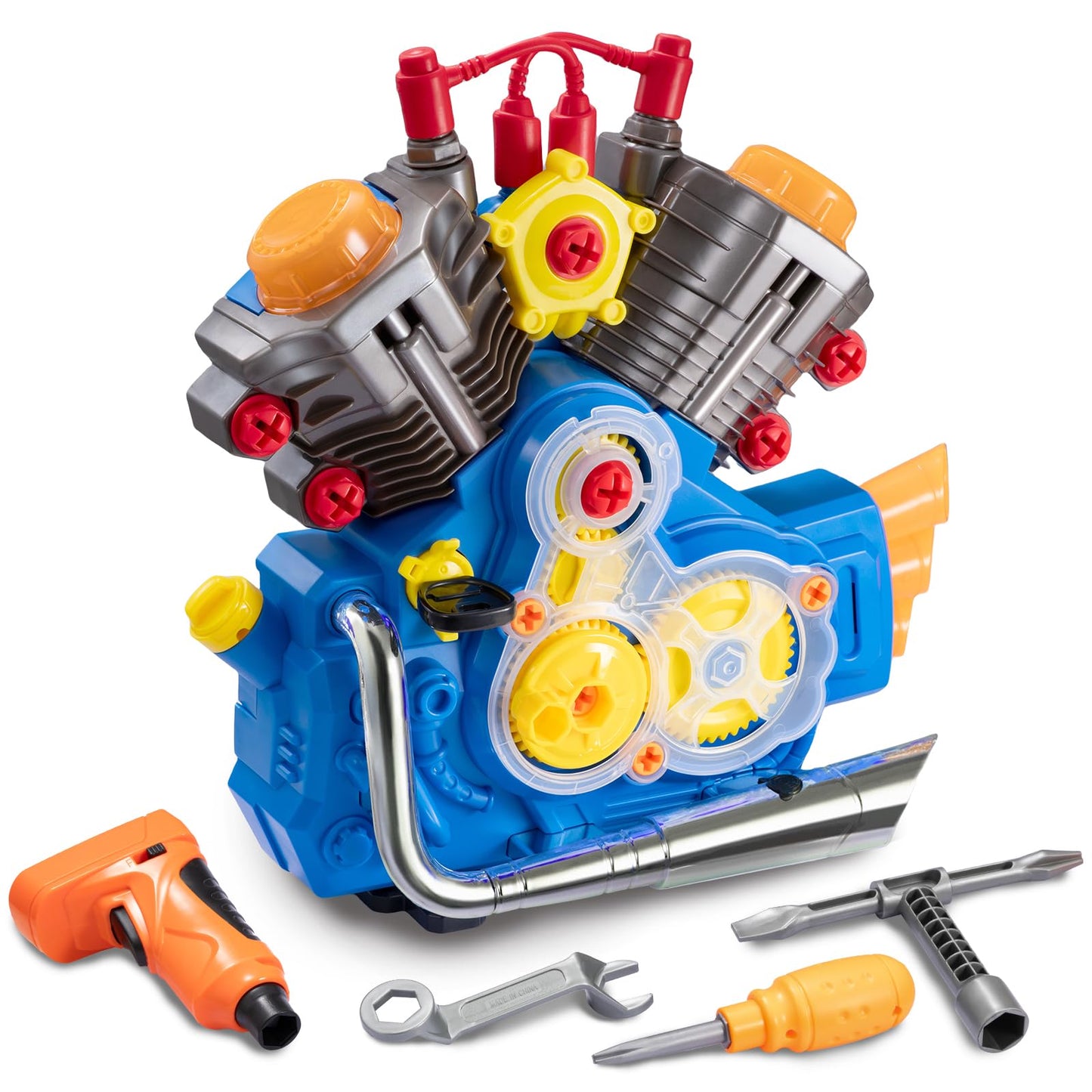 POFJOEQ Engine Building Kit – 42-Piece Kids Mechanic Playset with Lights & Sounds