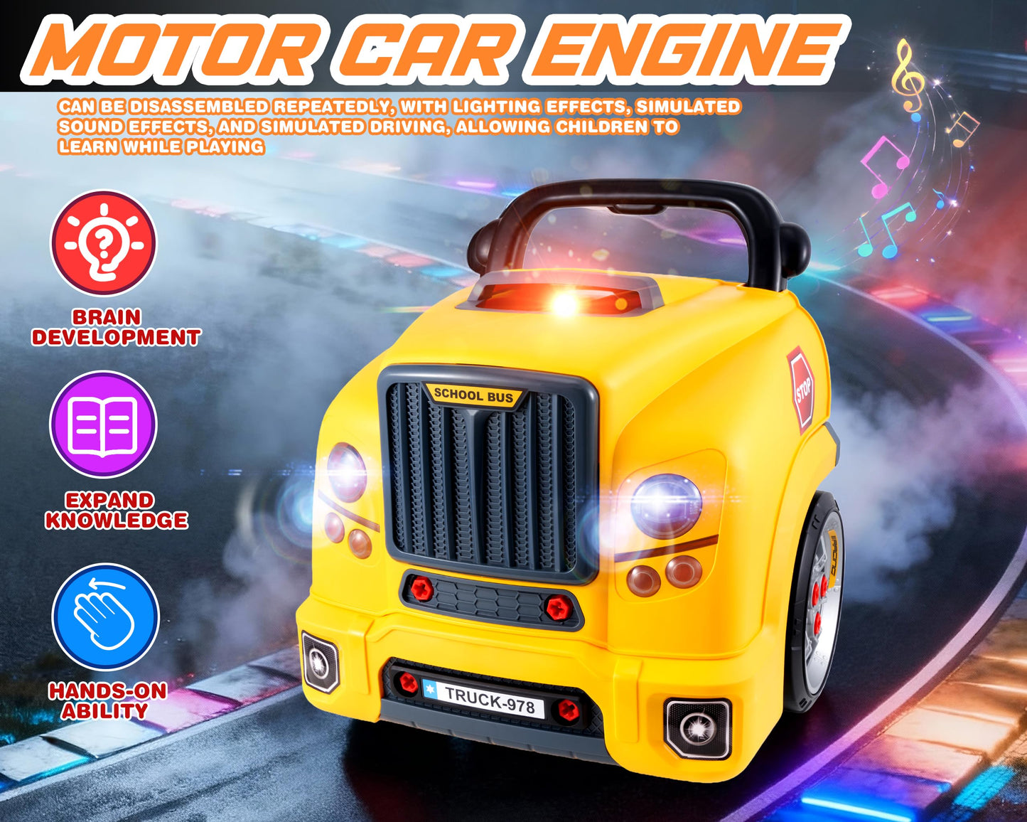 POFJOEQ Interactive Truck Engine Toy with Removable Parts — Lights, Sounds, and Realistic Repair for Young Mechanics