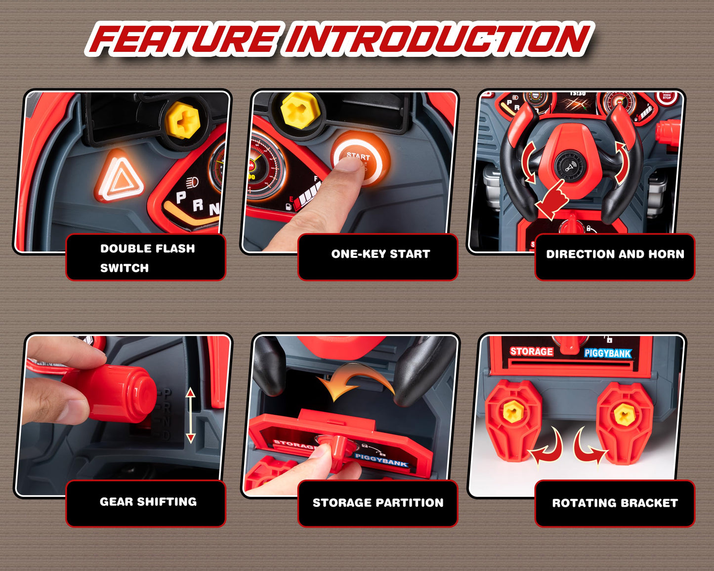 POFJOEQ Interactive Truck Engine Toy with Removable Parts – Lights, Sounds & Realistic Mechanic Play for Toddlers 3-5 (Red)