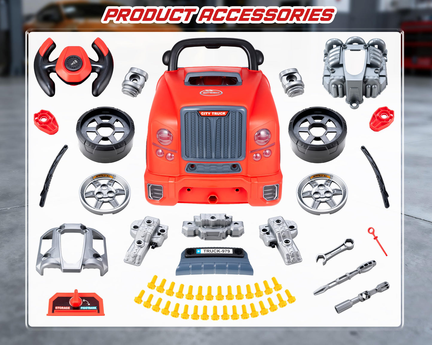 POFJOEQ Interactive Truck Engine Toy with Removable Parts – Lights, Sounds & Creative Repair Play for 3-5 Year Olds