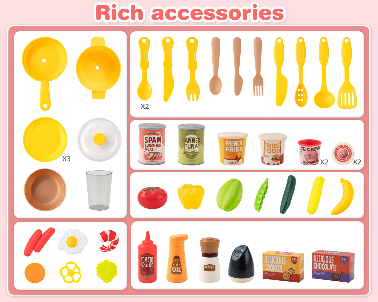 POFJOEQ Kids Kitchen Play Set - 50-Piece Interactive Toy Kitchen (Pink)