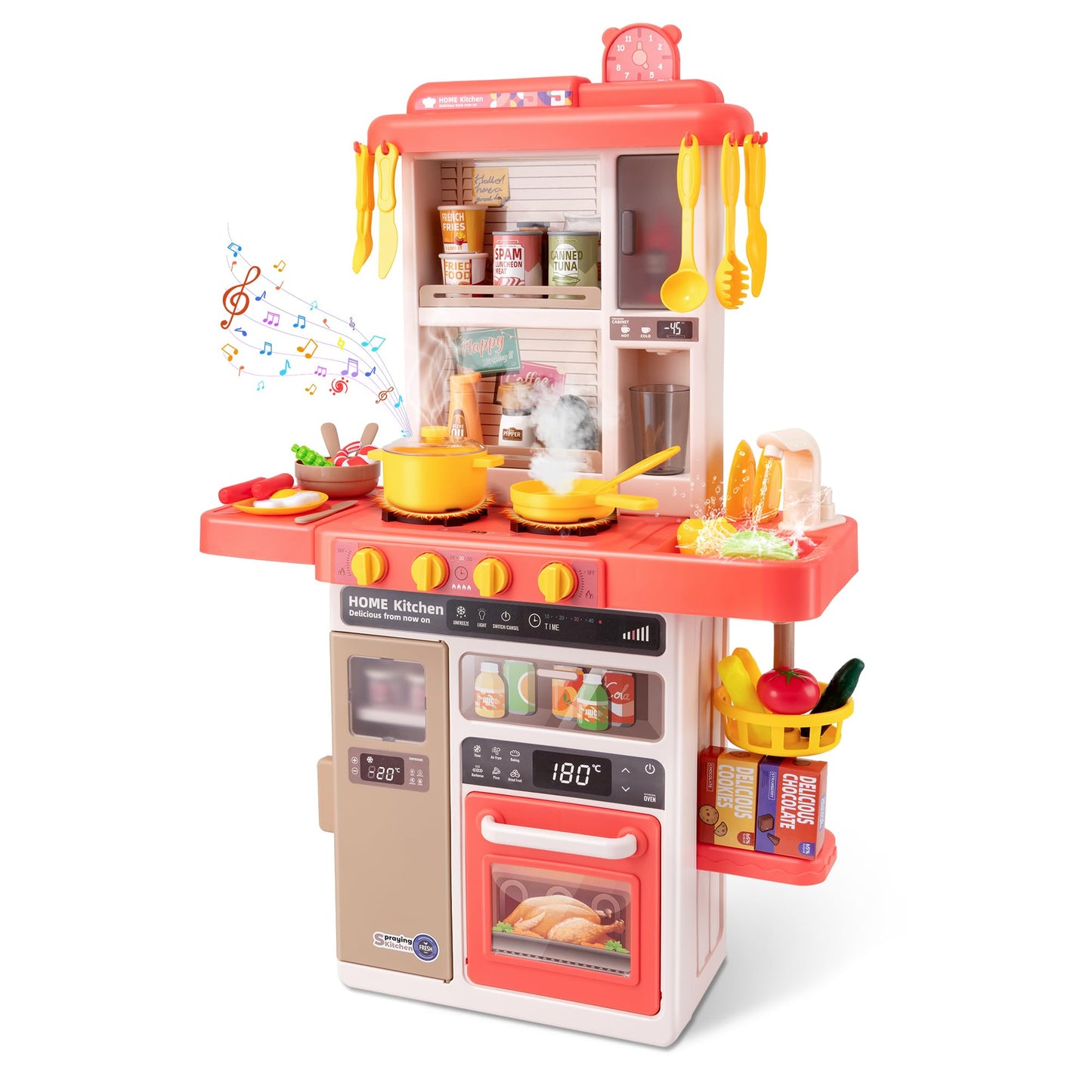 POFJOEQ Kids Kitchen Play Set - 50-Piece Interactive Toy Kitchen (Pink)