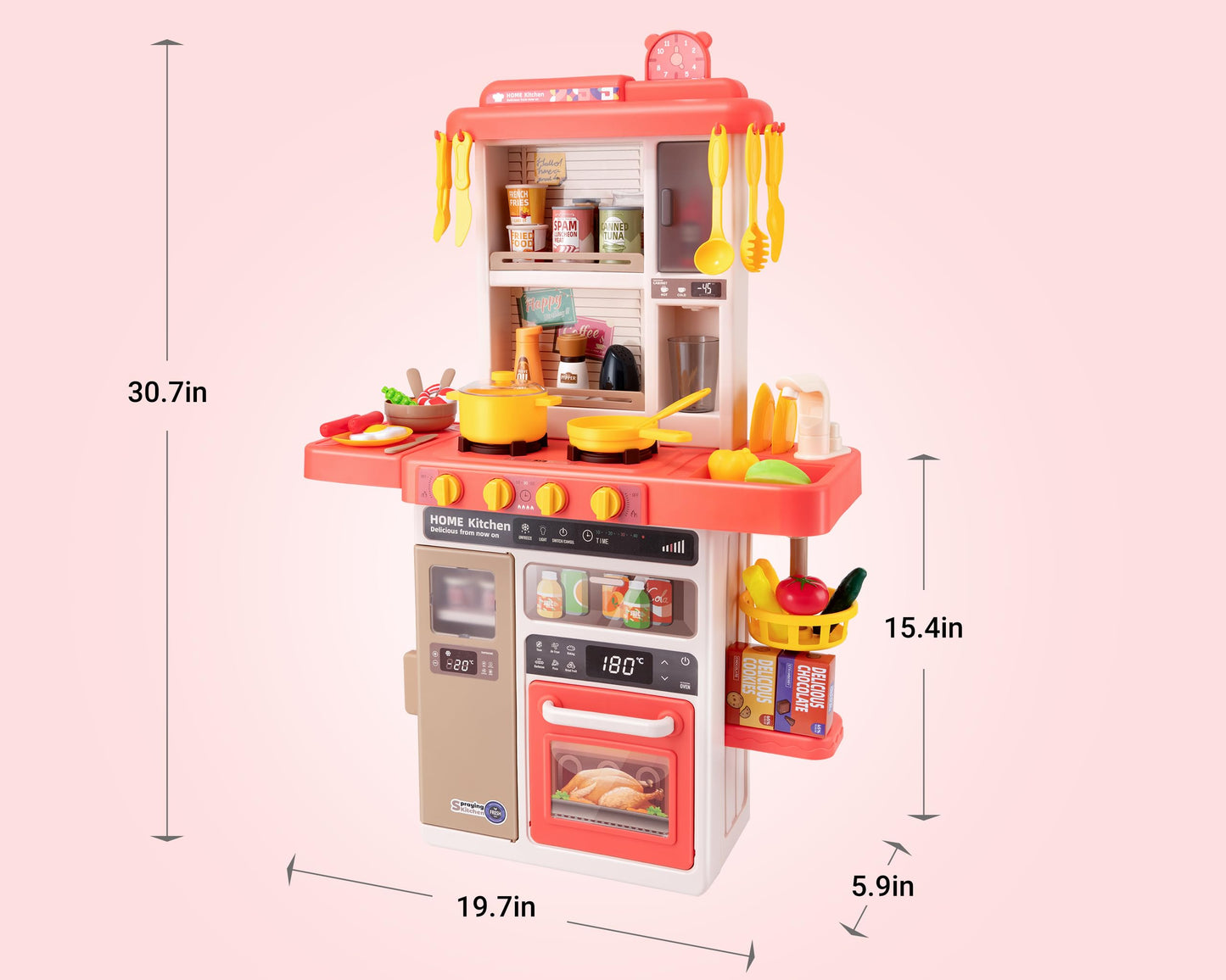 POFJOEQ Kids Kitchen Play Set - 50-Piece Interactive Toy Kitchen (Pink)