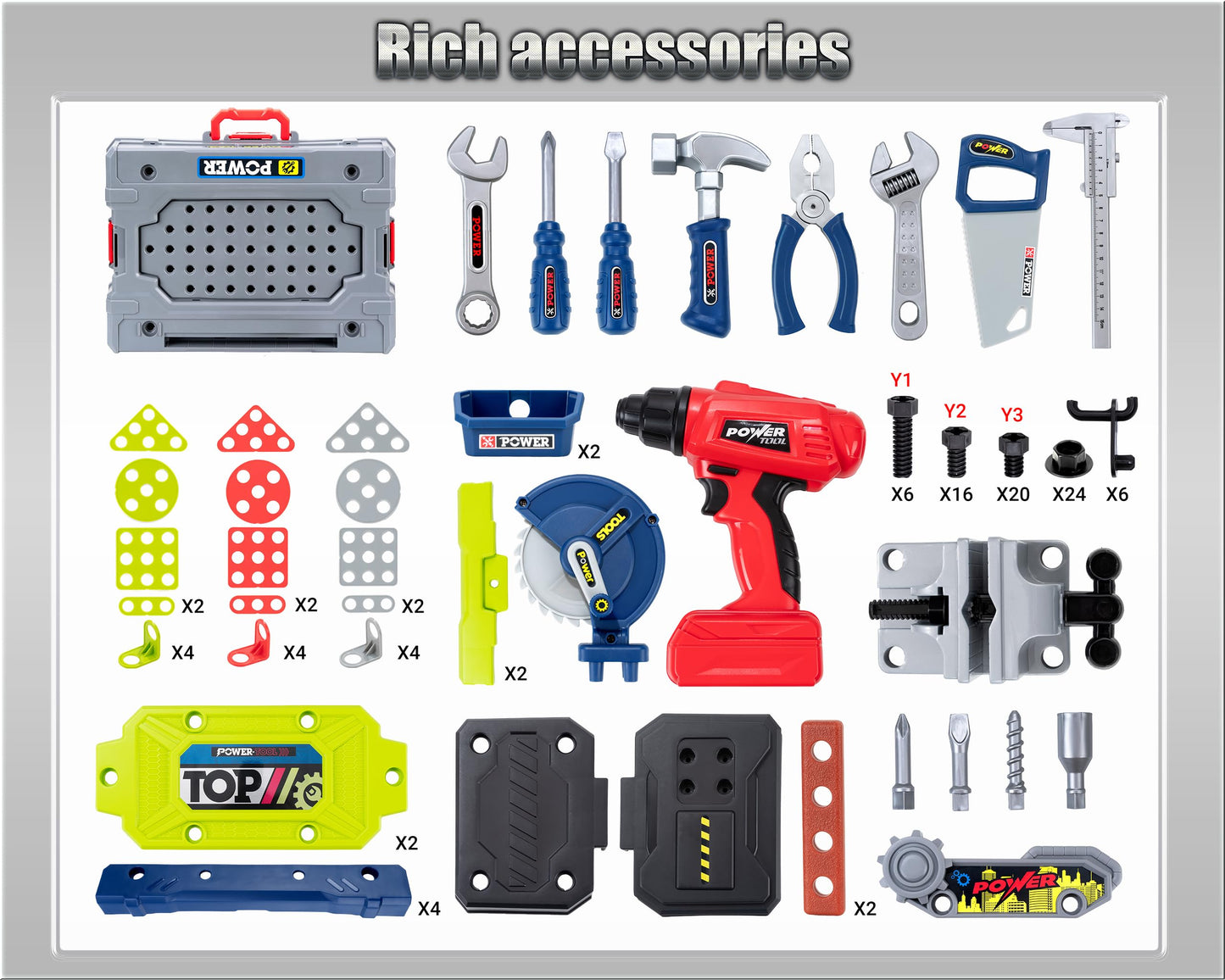 POFJOEQ Kids Tool Kit - 32-Inch Folding Workbench with 203+ STEM Tools & Electric Drill Toy