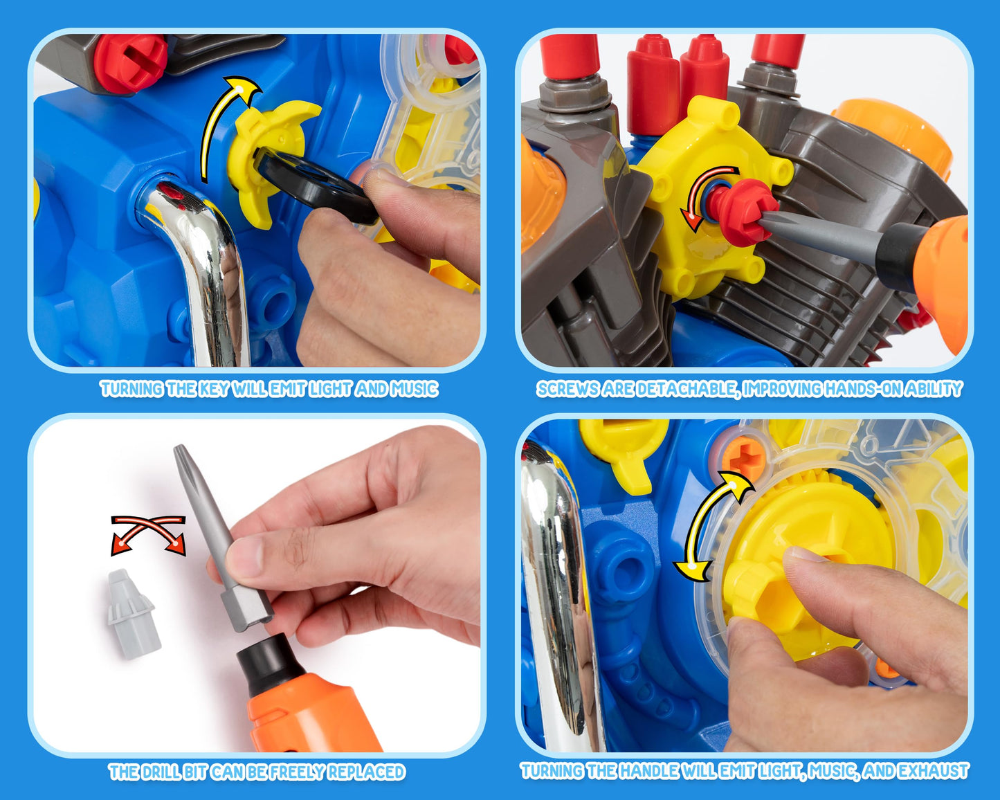 POFJOEQ Engine Building Kit – 42-Piece Kids Mechanic Playset with Lights & Sounds