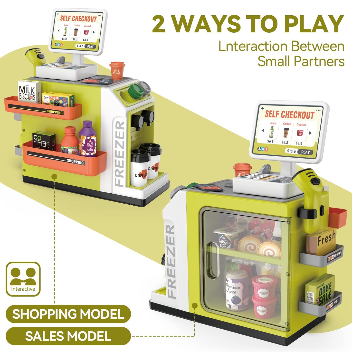 POFJOEQ Cash Register Playset for Kids – 48PCS Pretend Money, Scanner, Card & Food (668-124)