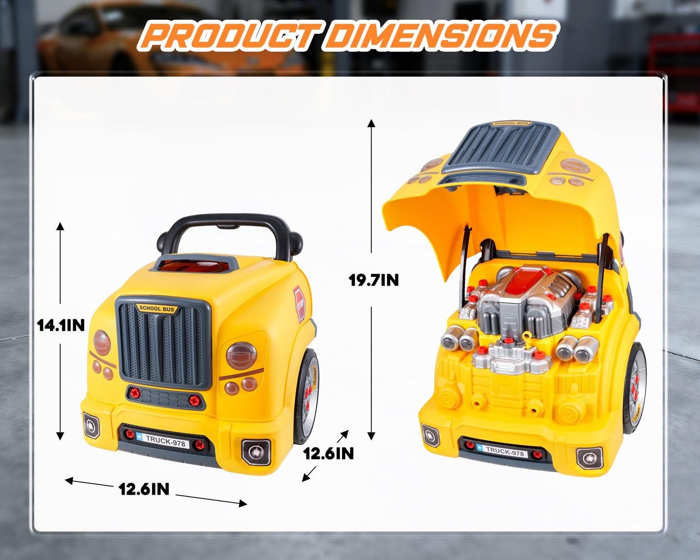 POFJOEQ Interactive Truck Engine Toy with Removable Parts — Lights, Sounds, and Realistic Repair for Young Mechanics