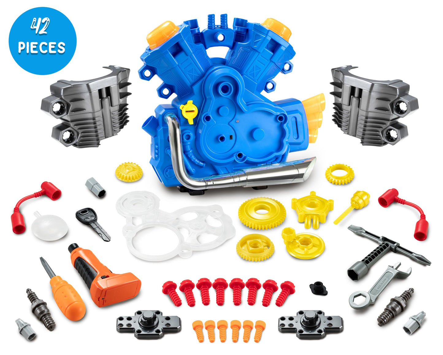 POFJOEQ Engine Building Kit – 42-Piece Kids Mechanic Playset with Lights & Sounds