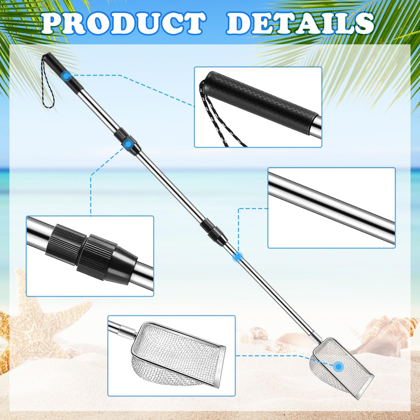 POILKMNI New Upgraded 2-Piece Shark Tooth Sifter with Seashell Bags – Beach Sand Sifter & Shell Scoop