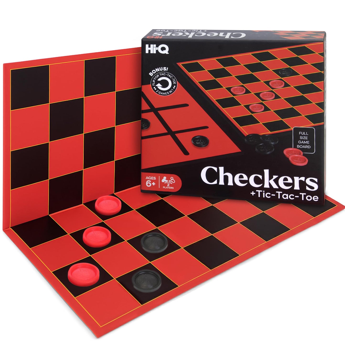 Point Games HI-Q Checkers & Tic-Tac-Toe Board Game Set | Interlocking Pieces & Folding Board