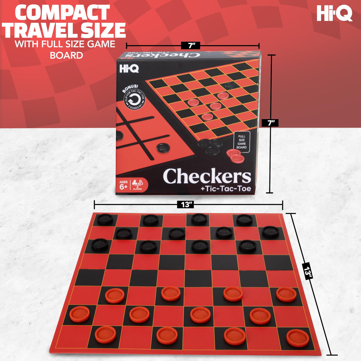 Point Games HI-Q Checkers & Tic-Tac-Toe Board Game Set | Interlocking Pieces & Folding Board