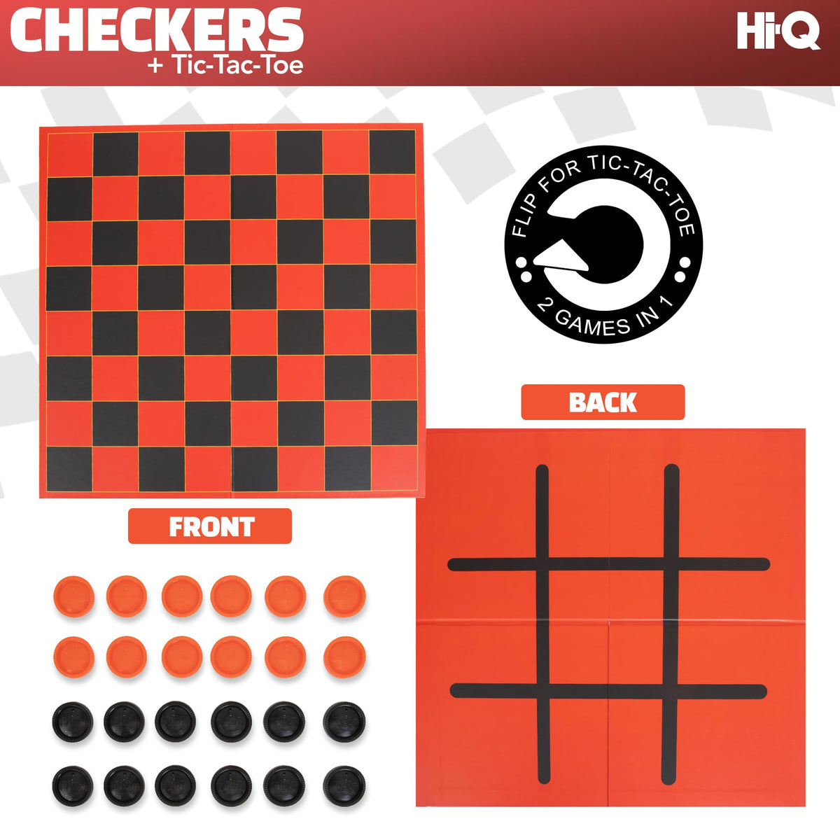 Point Games HI-Q Checkers & Tic-Tac-Toe Board Game Set | Interlocking Pieces & Folding Board