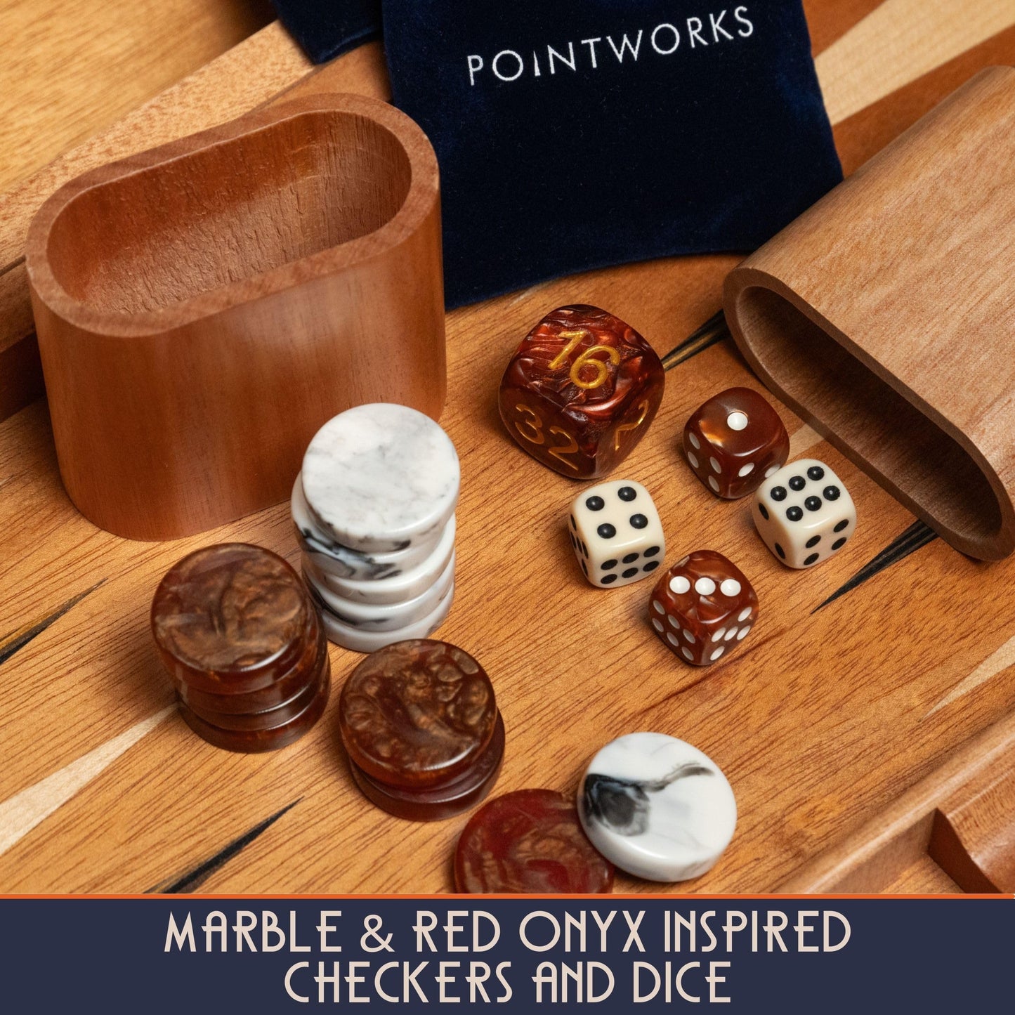 Pointworks 17 Inch Backgammon Set – Handcrafted Sapele Wood Inlay for 2 Players, Travel Ready