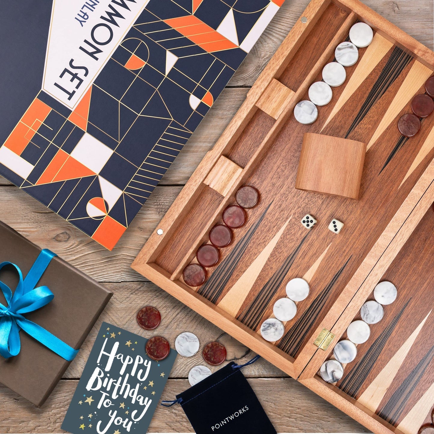 Pointworks 17 Inch Backgammon Set – Handcrafted Sapele Wood Inlay for 2 Players, Travel Ready