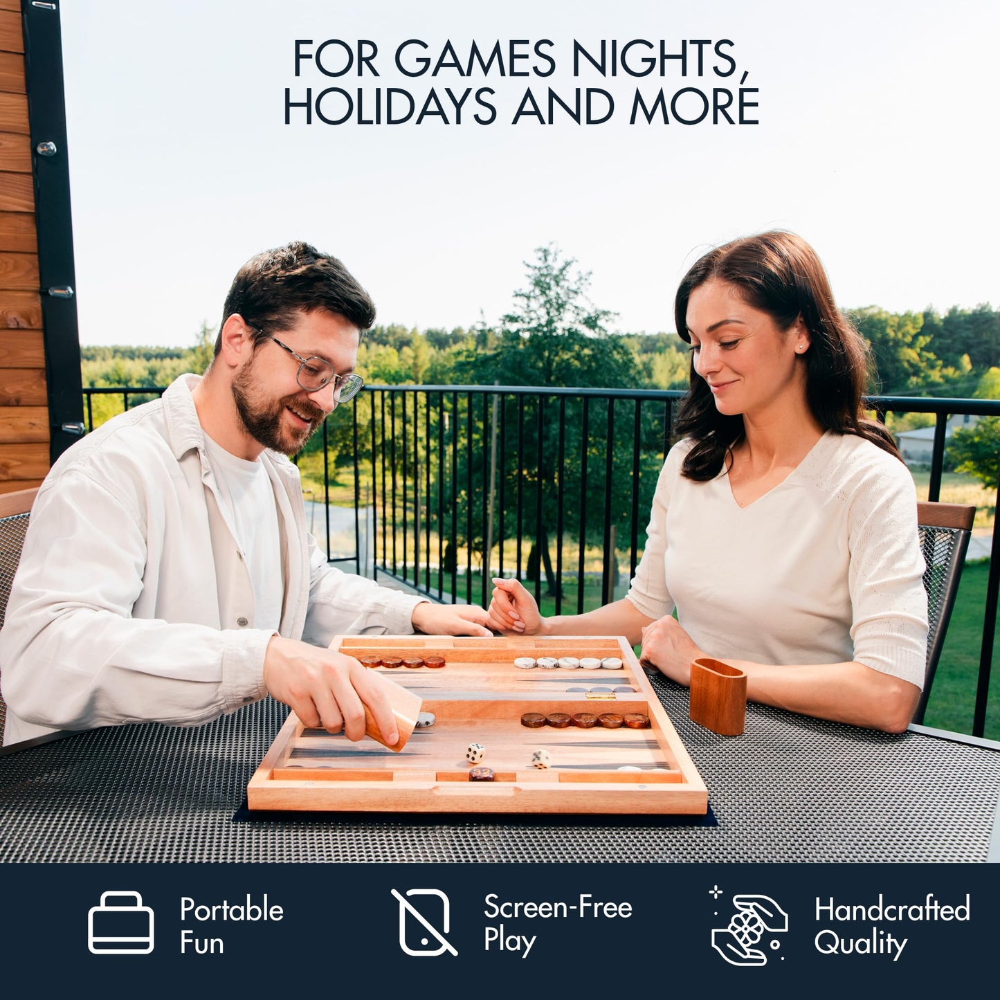 Pointworks 17 Inch Chess Checkers Backgammon Set – Portable Folding Two-Sided Board with Maple Walnut Inlay