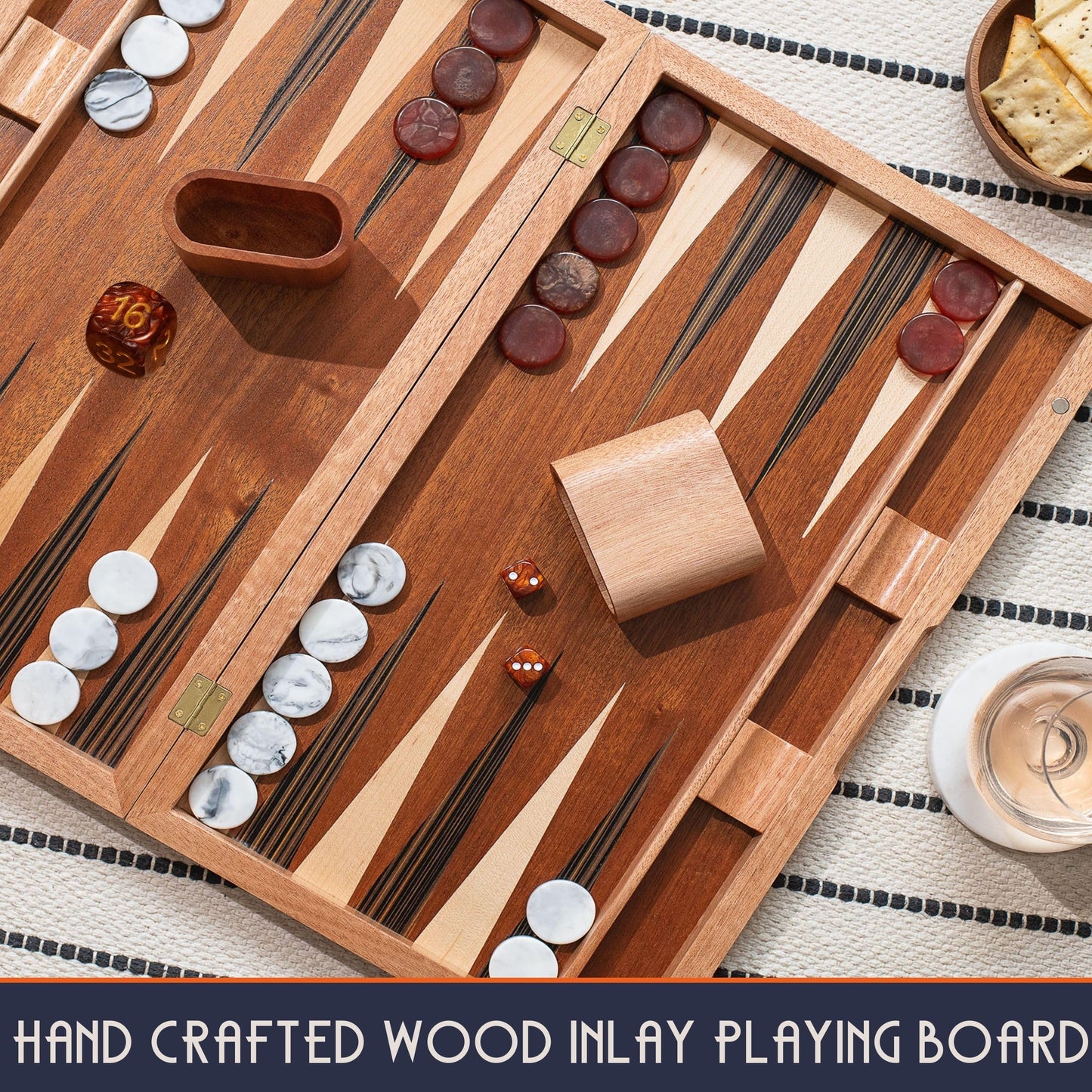 Pointworks 17 Inch Backgammon Set – Handcrafted Sapele Wood Inlay for 2 Players, Travel Ready