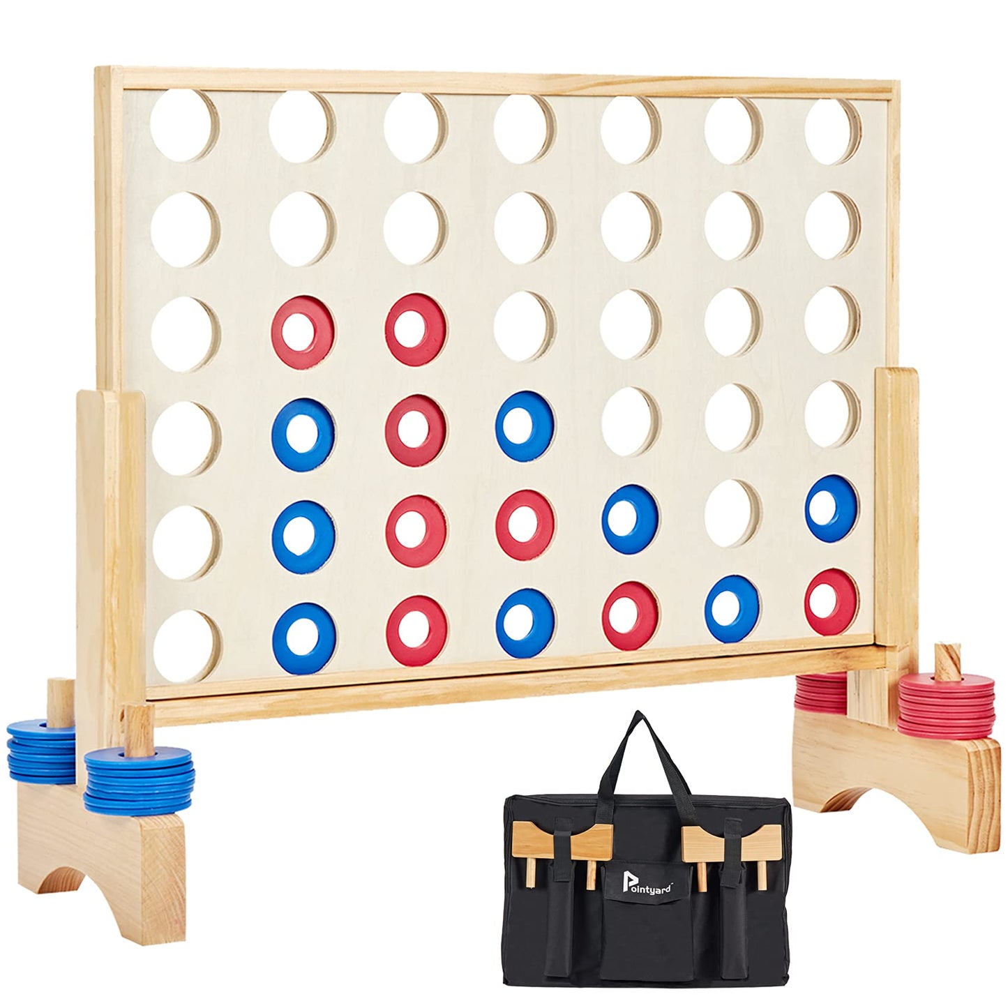 Pointyard Giant Wooden 4-in-A-Row Game – 2.8 Ft Indoor/Outdoor Jumbo Board