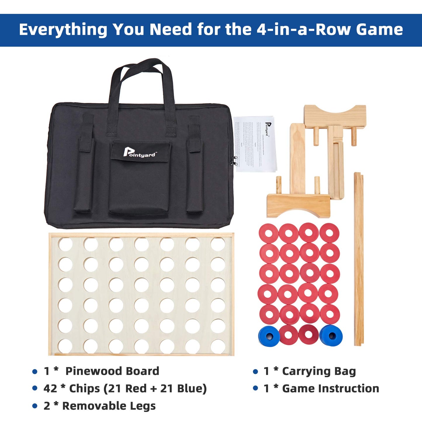 Pointyard Giant Wooden 4-in-A-Row Game – 2.8 Ft Indoor/Outdoor Jumbo Board
