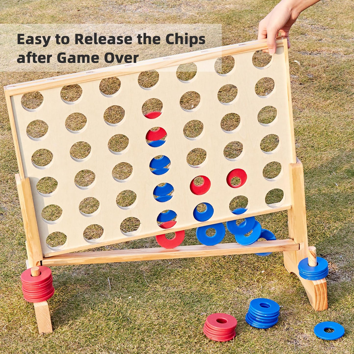 Pointyard Giant Wooden 4-in-A-Row Game – 2.8 Ft Indoor/Outdoor Jumbo Board