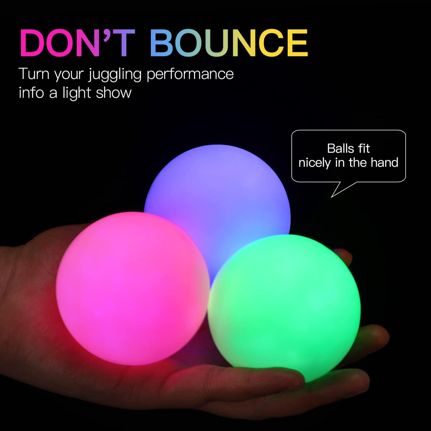 POITOI Glow Juggling Balls — 3-Piece LED Light Up Set (USB Rechargeable) for Beginners & Pros