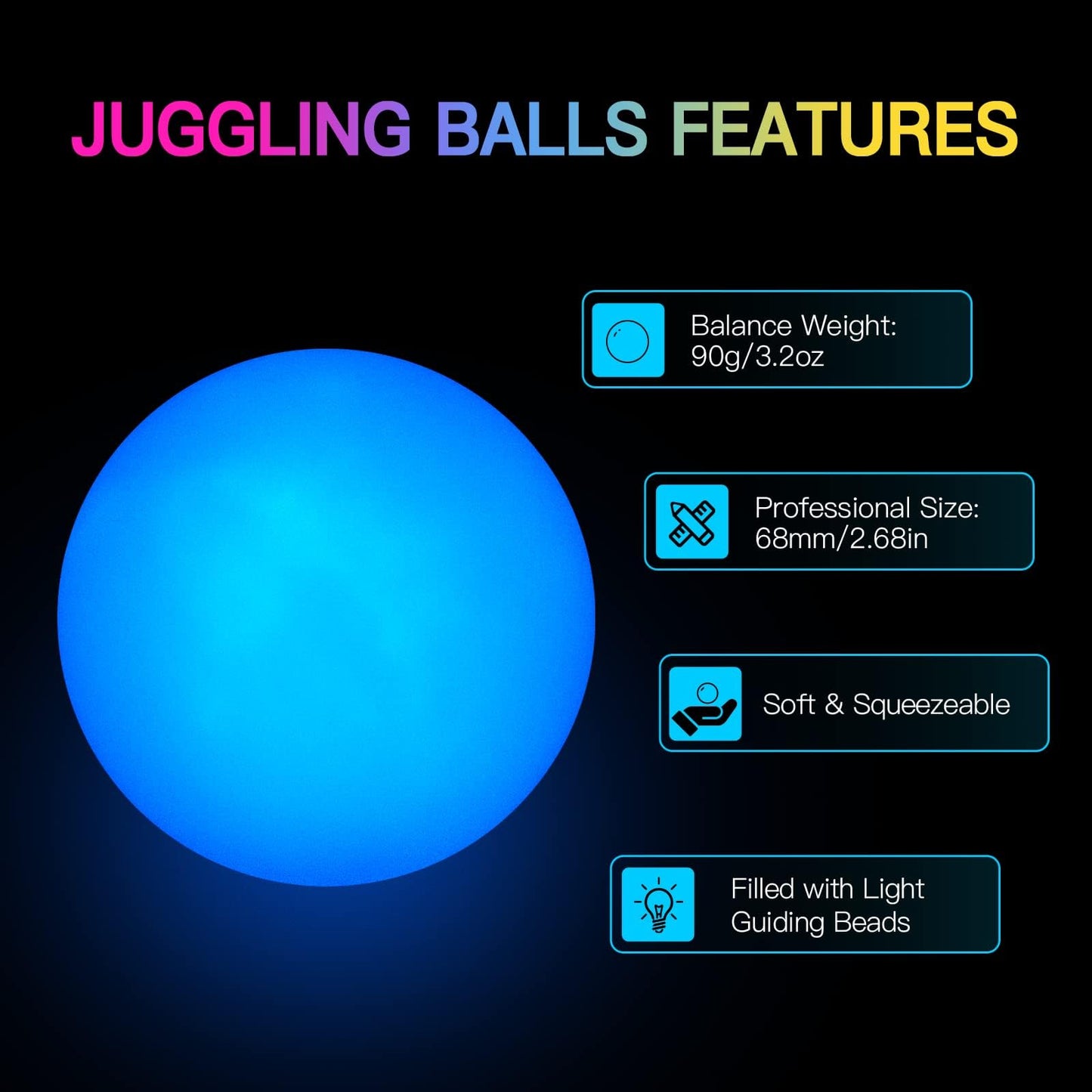 POITOI Glow Juggling Balls — 3-Piece LED Light Up Set (USB Rechargeable) for Beginners & Pros