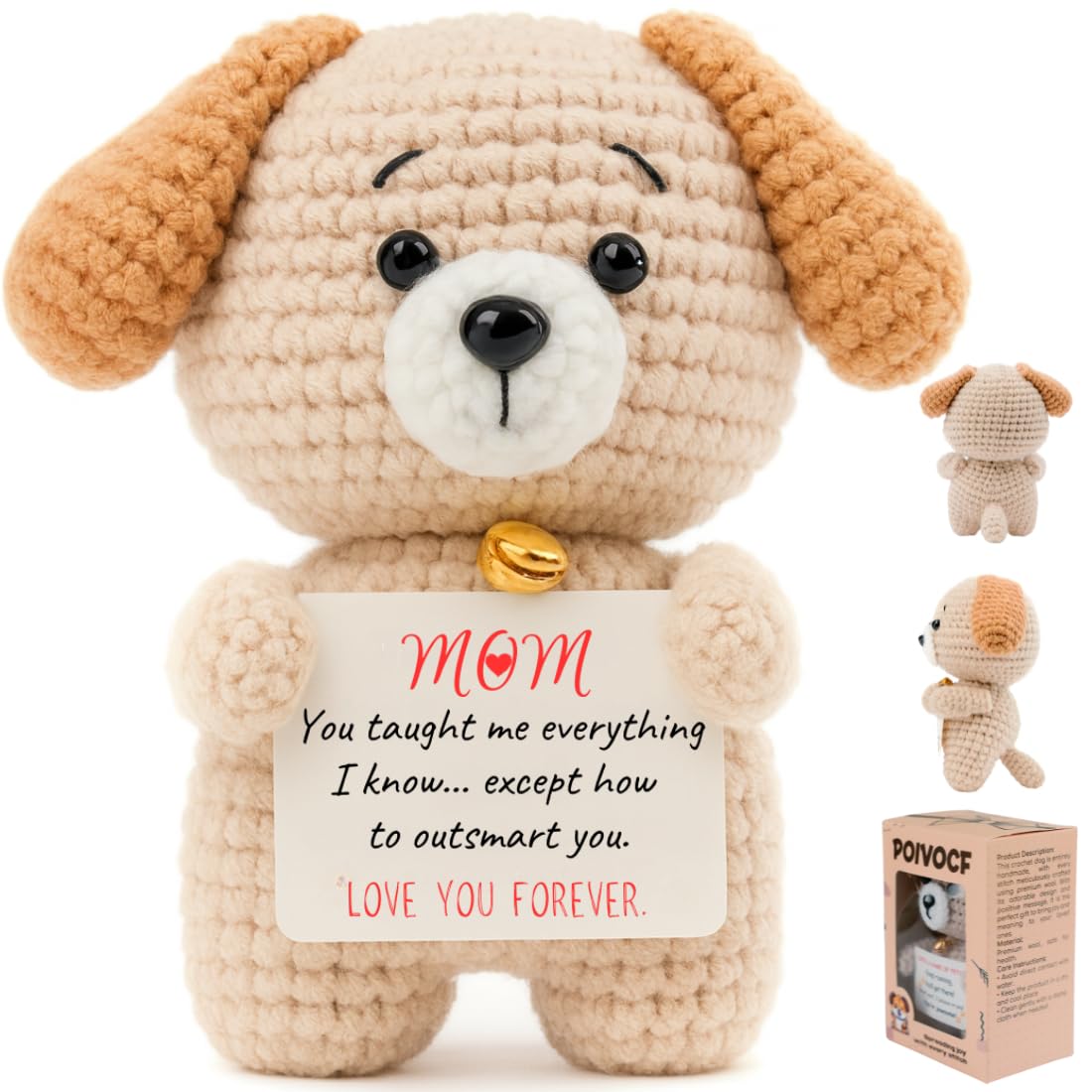 POIVOCF Handmade Crochet Puppy Plush with Funny Card — Mom Gift for Mother's Day, Birthday, Christmas