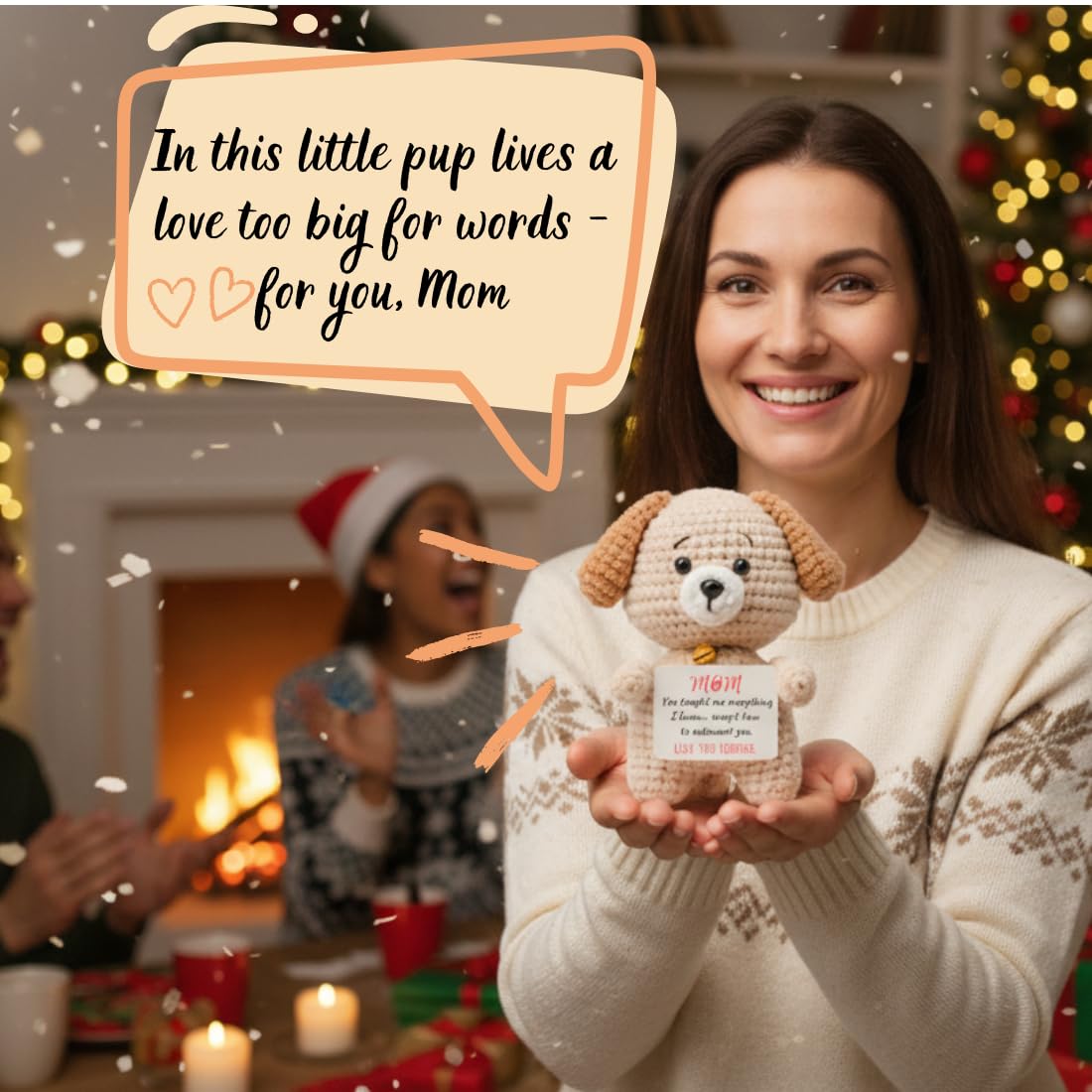 POIVOCF Handmade Crochet Puppy Plush with Funny Card — Mom Gift for Mother's Day, Birthday, Christmas