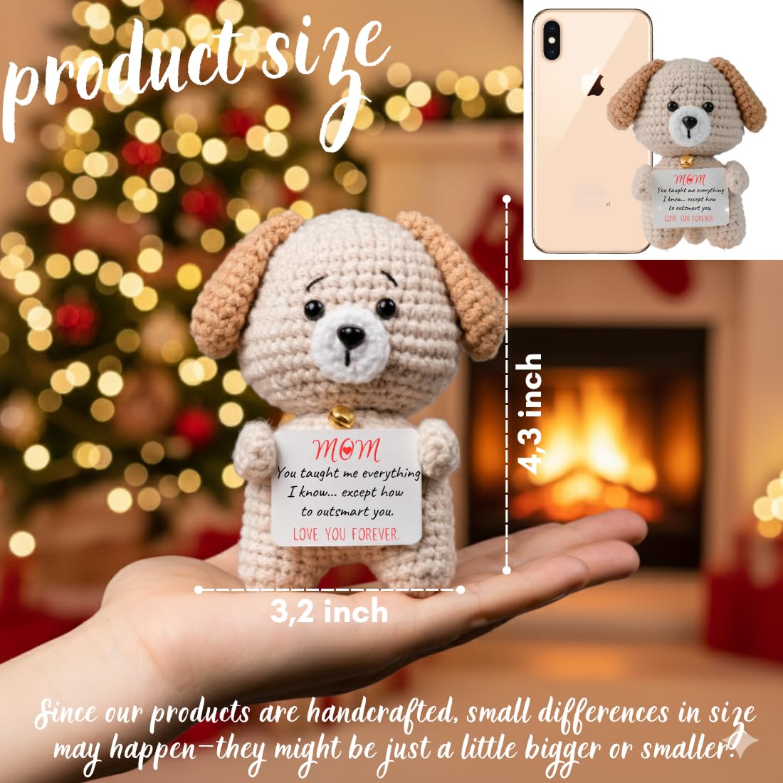 POIVOCF Handmade Crochet Puppy Plush with Funny Card — Mom Gift for Mother's Day, Birthday, Christmas