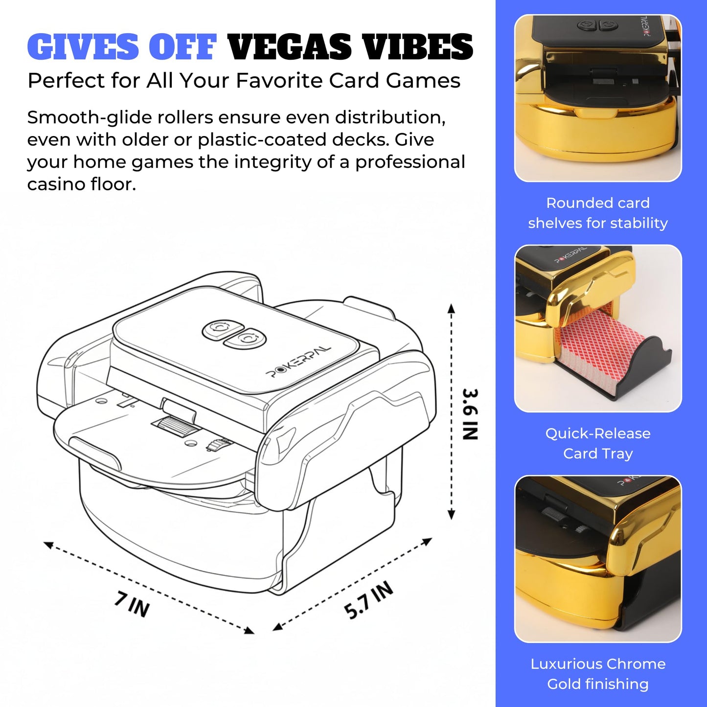 POKERPAL Automatic Card Shuffler for 1-2 Decks | USB-C Rechargeable, Dual Mode
