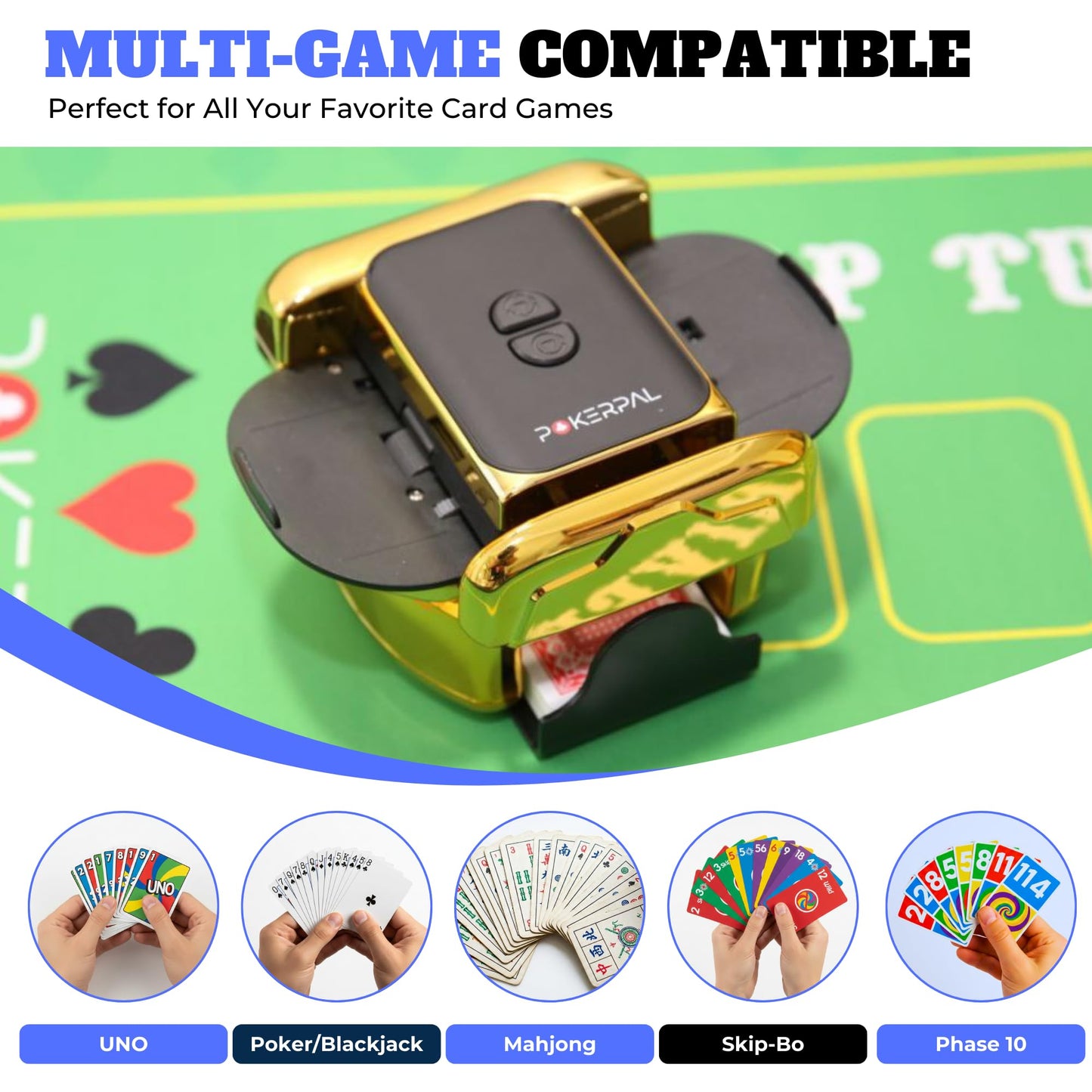 POKERPAL Automatic Card Shuffler for 1-2 Decks | USB-C Rechargeable, Dual Mode