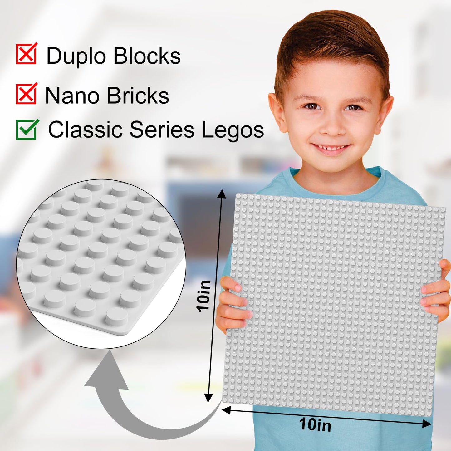 Pokiiulk Classic Peel-and-Stick Baseplates – 10x10, 6-Pack (Grey) | Compatible with Major Brick Brands