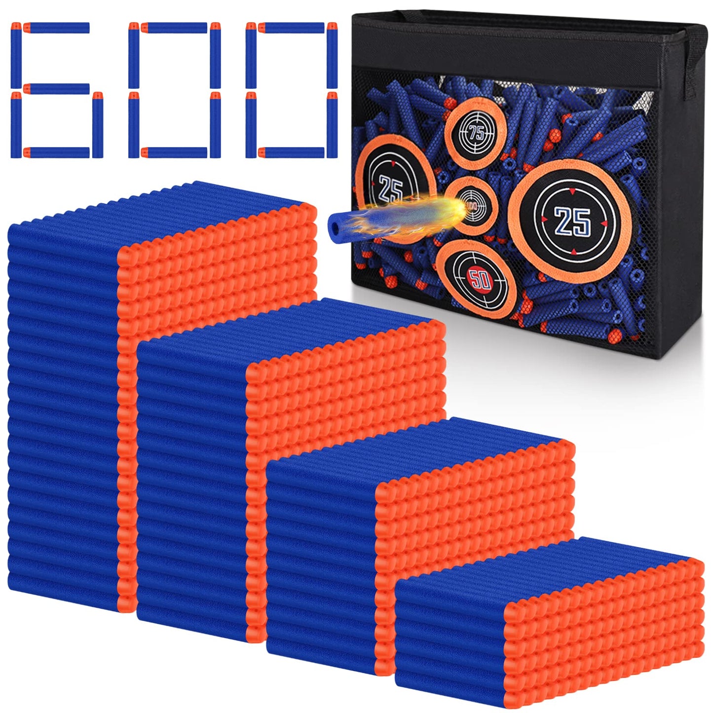 Pokiiulk 600PCS Refill Darts for Nerf Guns – Fits N-Strike Elite, Includes Target & Mesh Bag