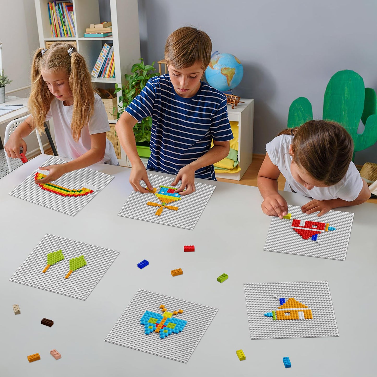 Pokiiulk Classic Peel-and-Stick Baseplates 10x10, 6 Pack – Compatible with Major Brick Brands