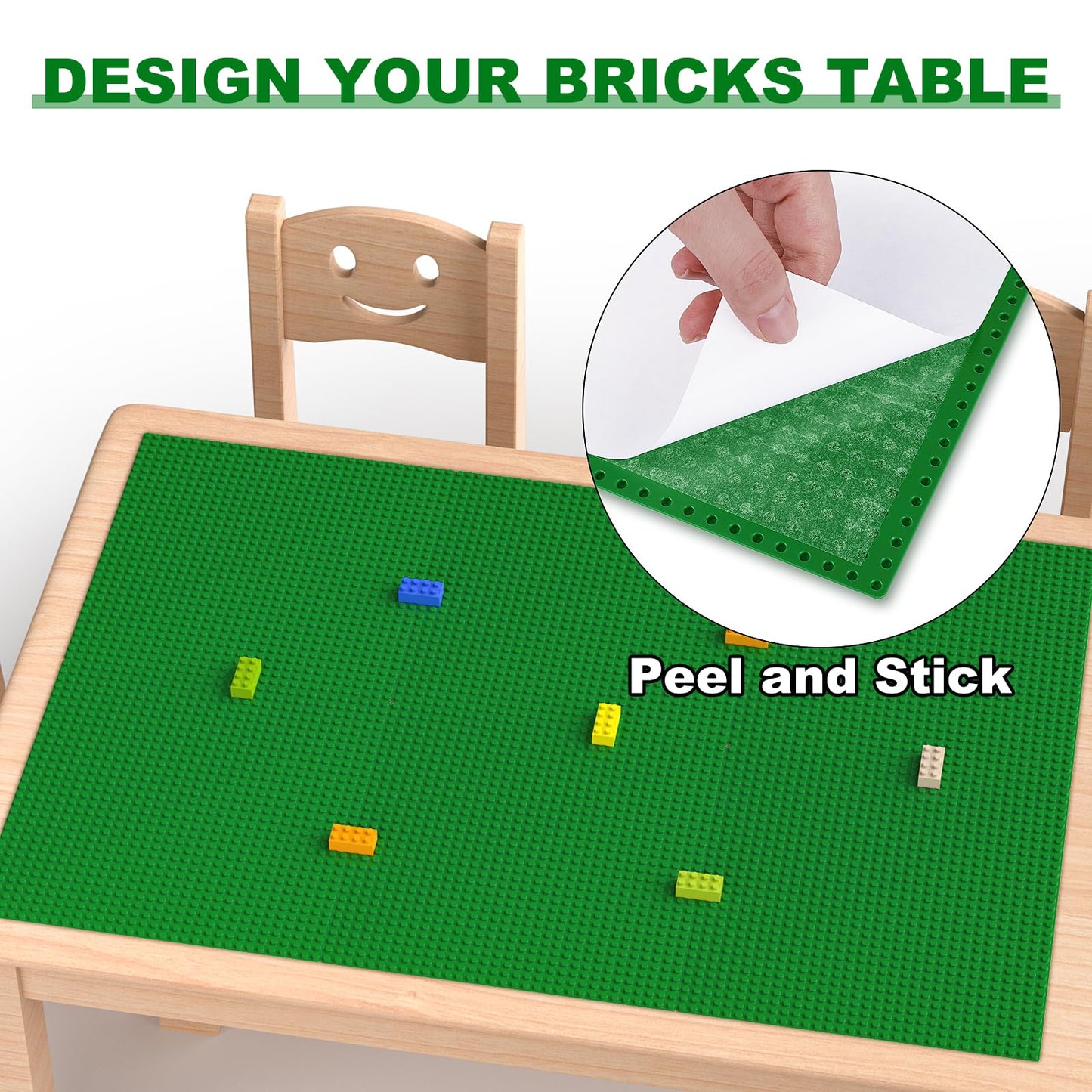 Pokiiulk Classic Baseplates – Peel & Stick 10x10 Green, 6-Pack for Building Bricks