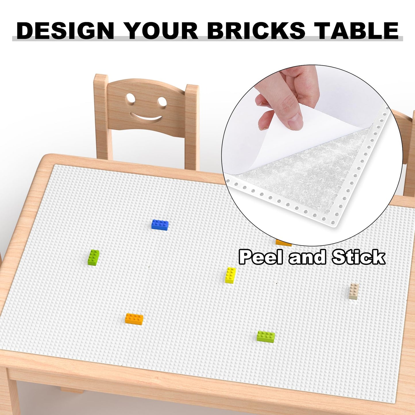Pokiiulk Classic Peel-and-Stick Baseplates 10x10, 6 Pack – Compatible with Major Brick Brands