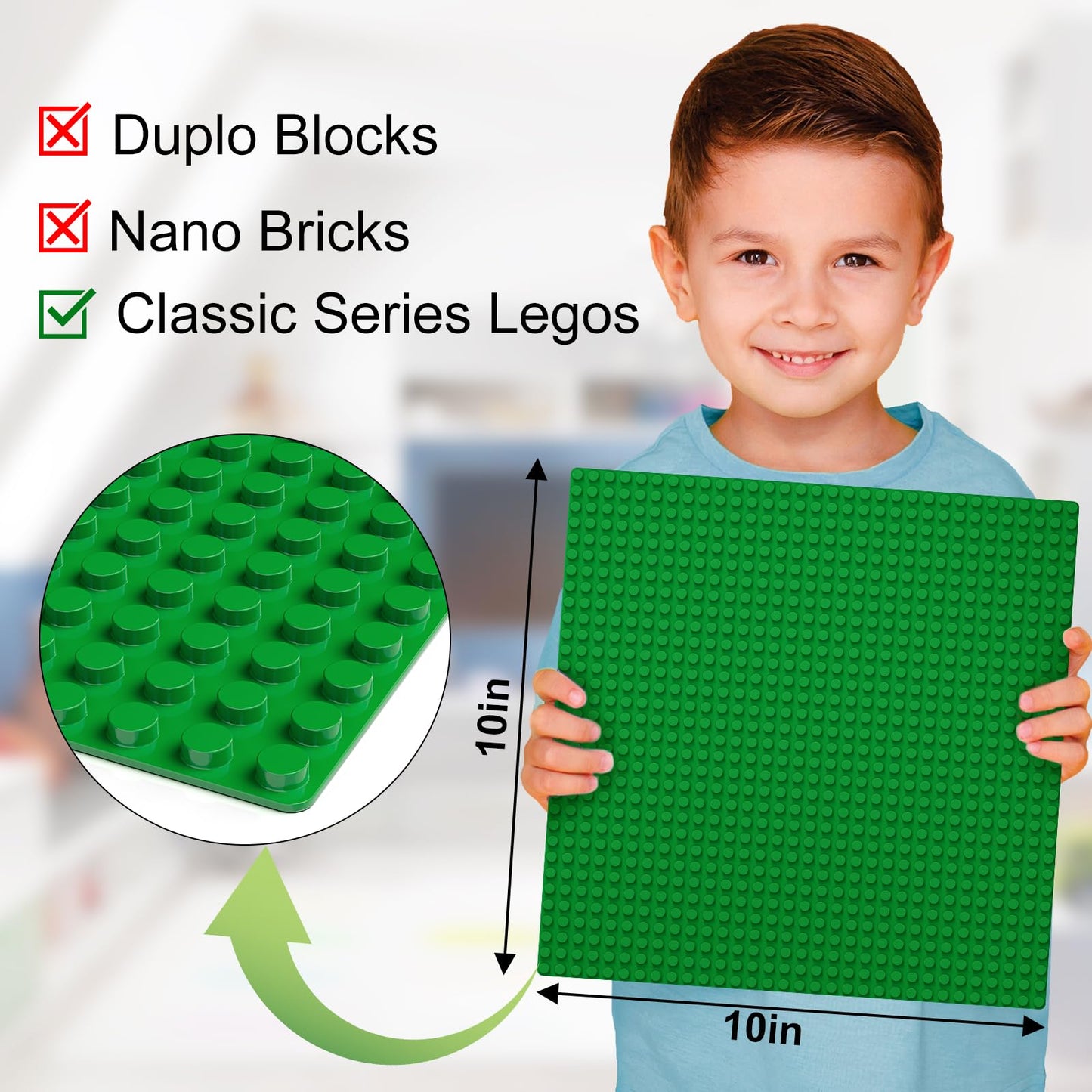 Pokiiulk Classic Baseplates – Peel & Stick 10x10 Green, 6-Pack for Building Bricks