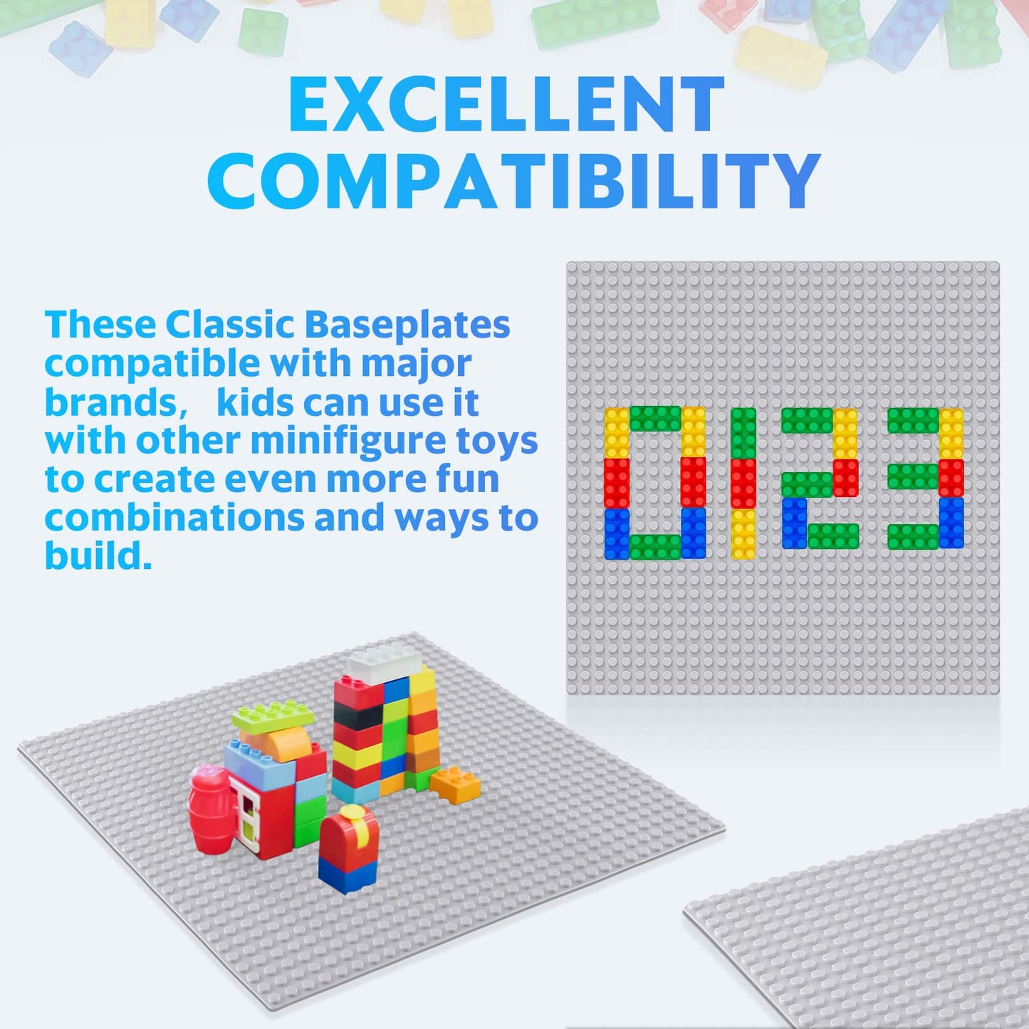 Pokiiulk Classic Baseplates – Pack of 10, 10x10, Compatible with All Major Brands, STEM Gift for Builders 3+