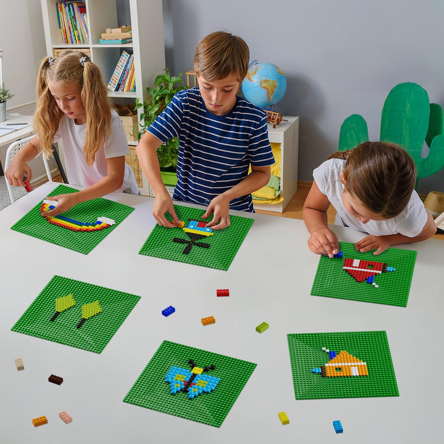 Pokiiulk Classic Baseplates – Peel & Stick 10x10 Green, 6-Pack for Building Bricks