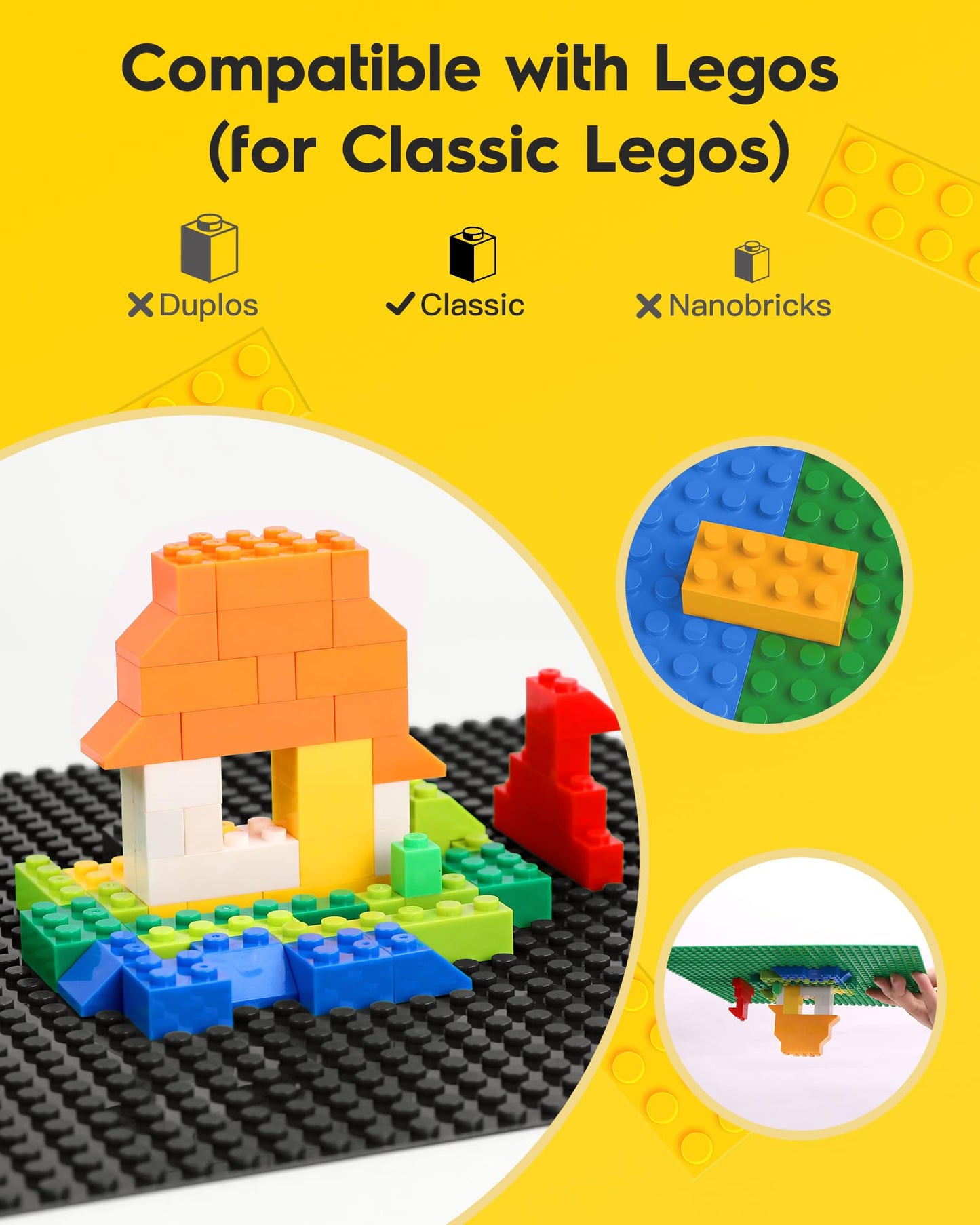 Pokiiulk Classic Baseplates 2-Pack – 10x10 Building Plates, Black, Compatible with All Major Brands