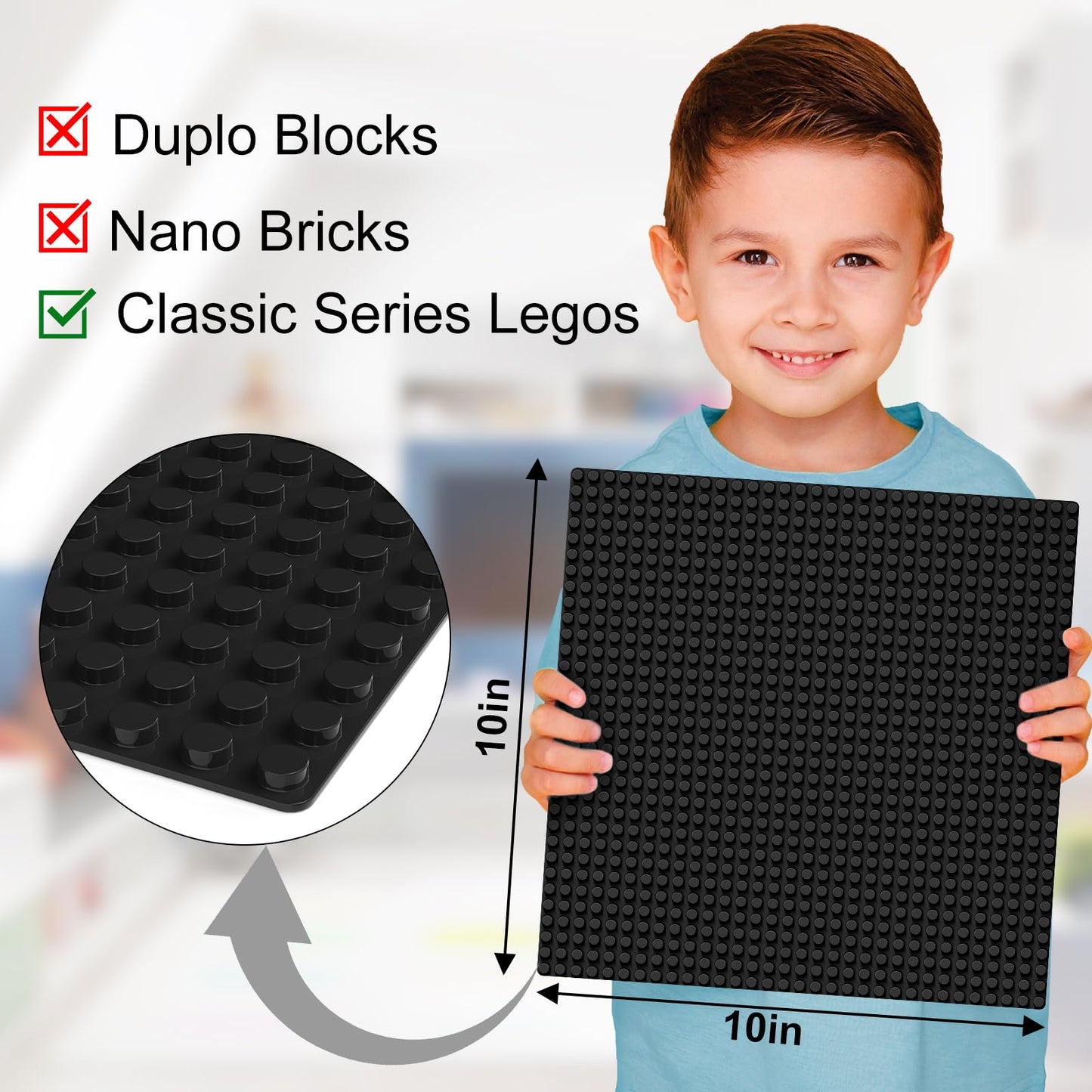 Pokiiulk Classic Baseplates – Peel-and-Stick 10x10, 6-Pack, Black