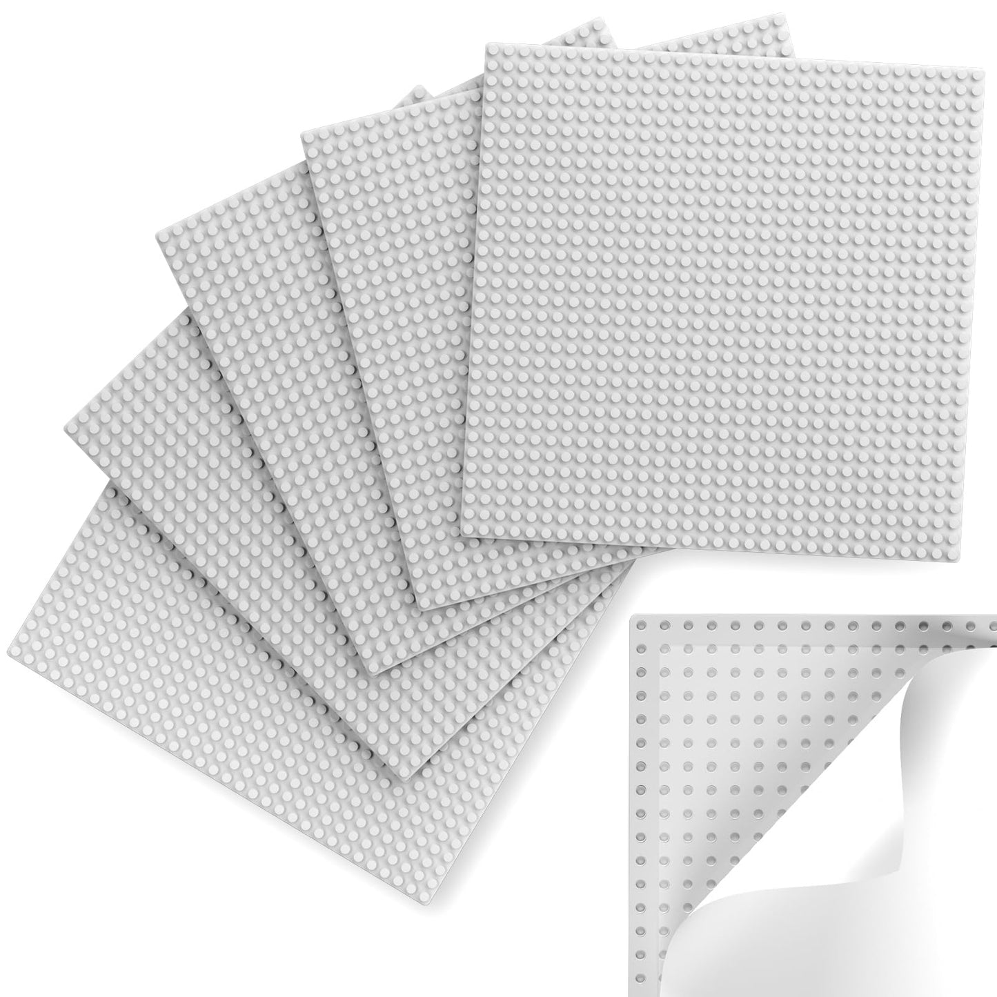 Pokiiulk Classic Peel-and-Stick Baseplates – 10x10, 6-Pack (Grey) | Compatible with Major Brick Brands