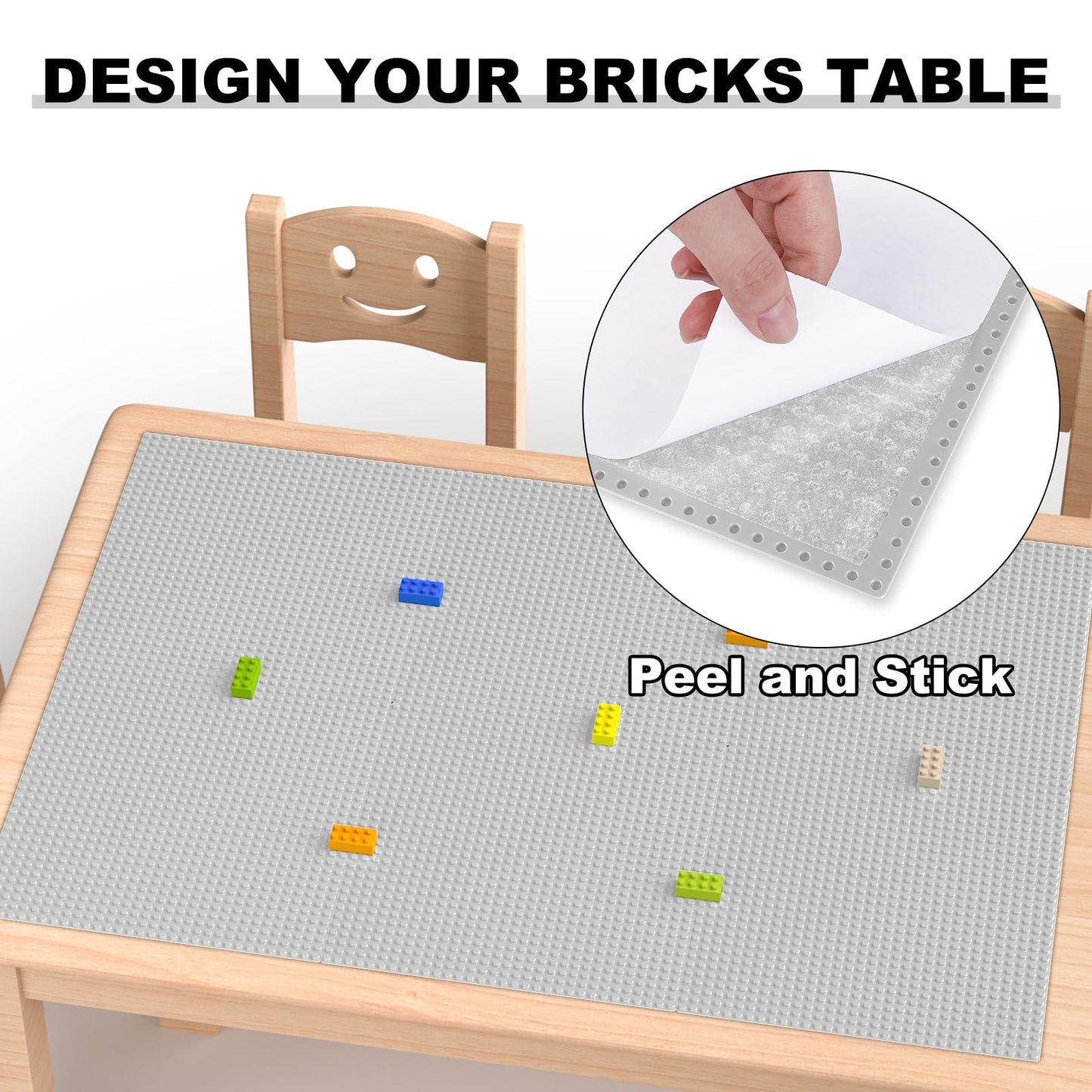 Pokiiulk Classic Peel-and-Stick Baseplates – 10x10, 6-Pack (Grey) | Compatible with Major Brick Brands